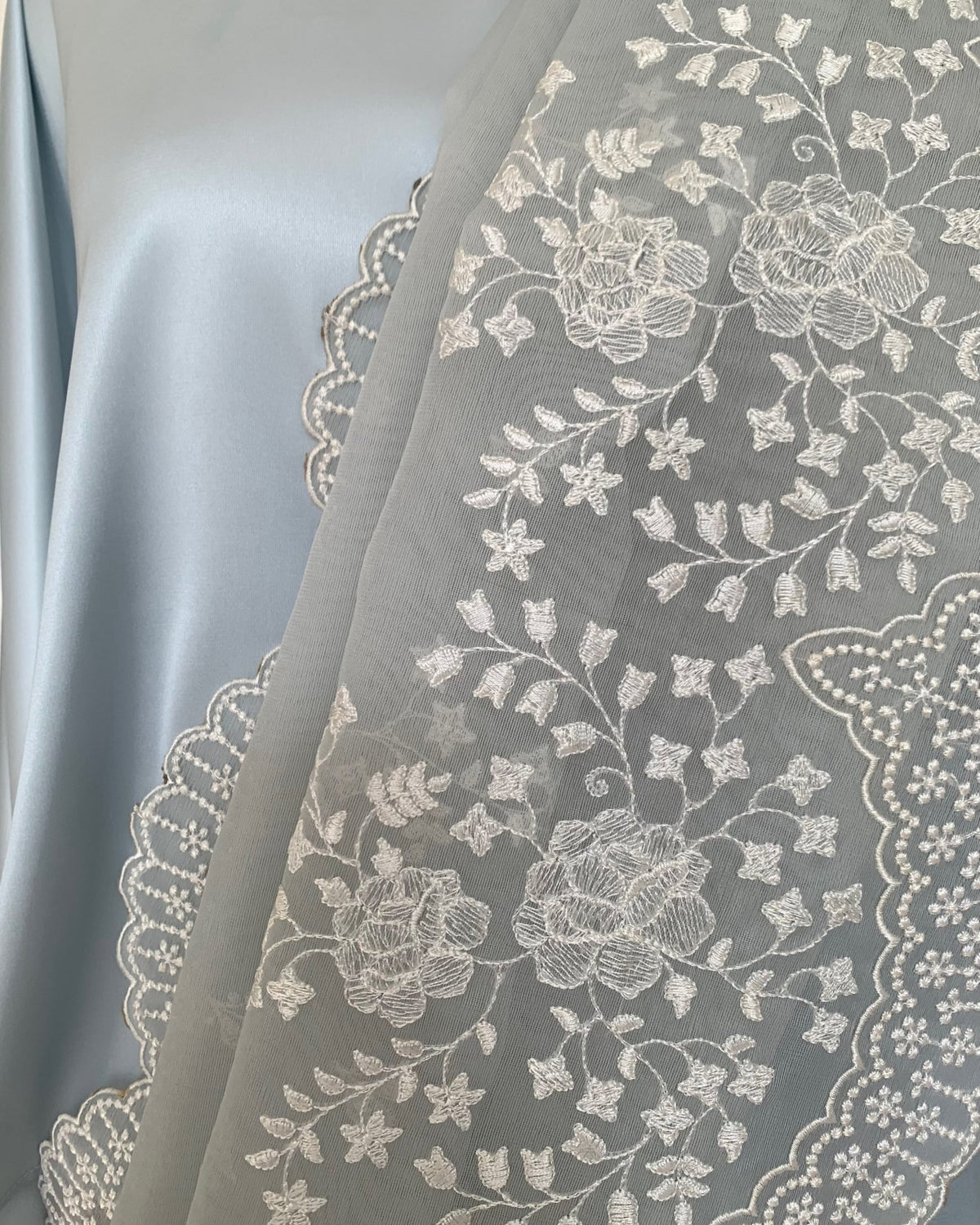 Saree Chikankari - Powder Blue Grey /Ivory /Gold - Mayura Kumar