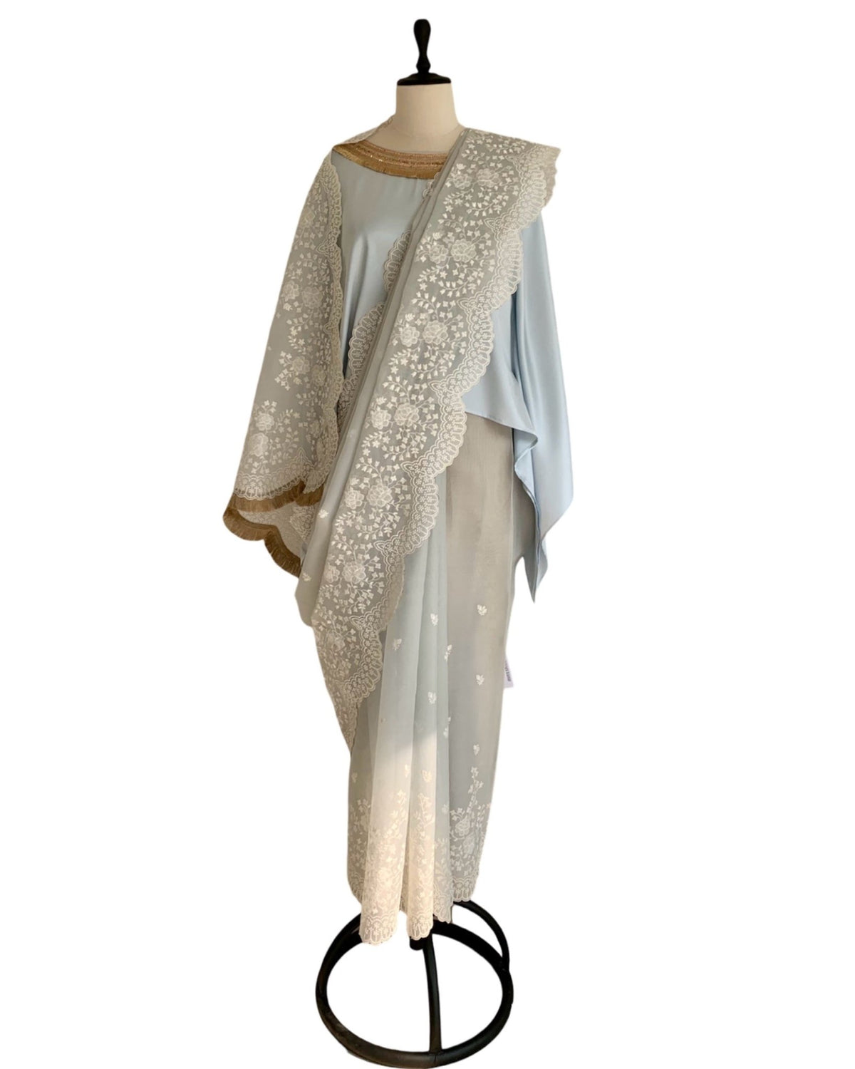 Saree Chikankari - Powder Blue Grey /Ivory /Gold - Mayura Kumar
