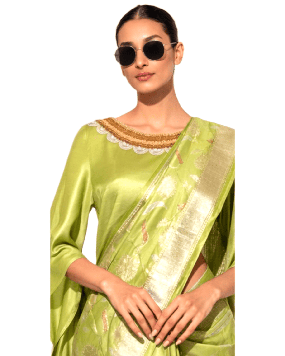 Saree Banarasi - Lime Green / Gold / Silver - Mayura Kumar