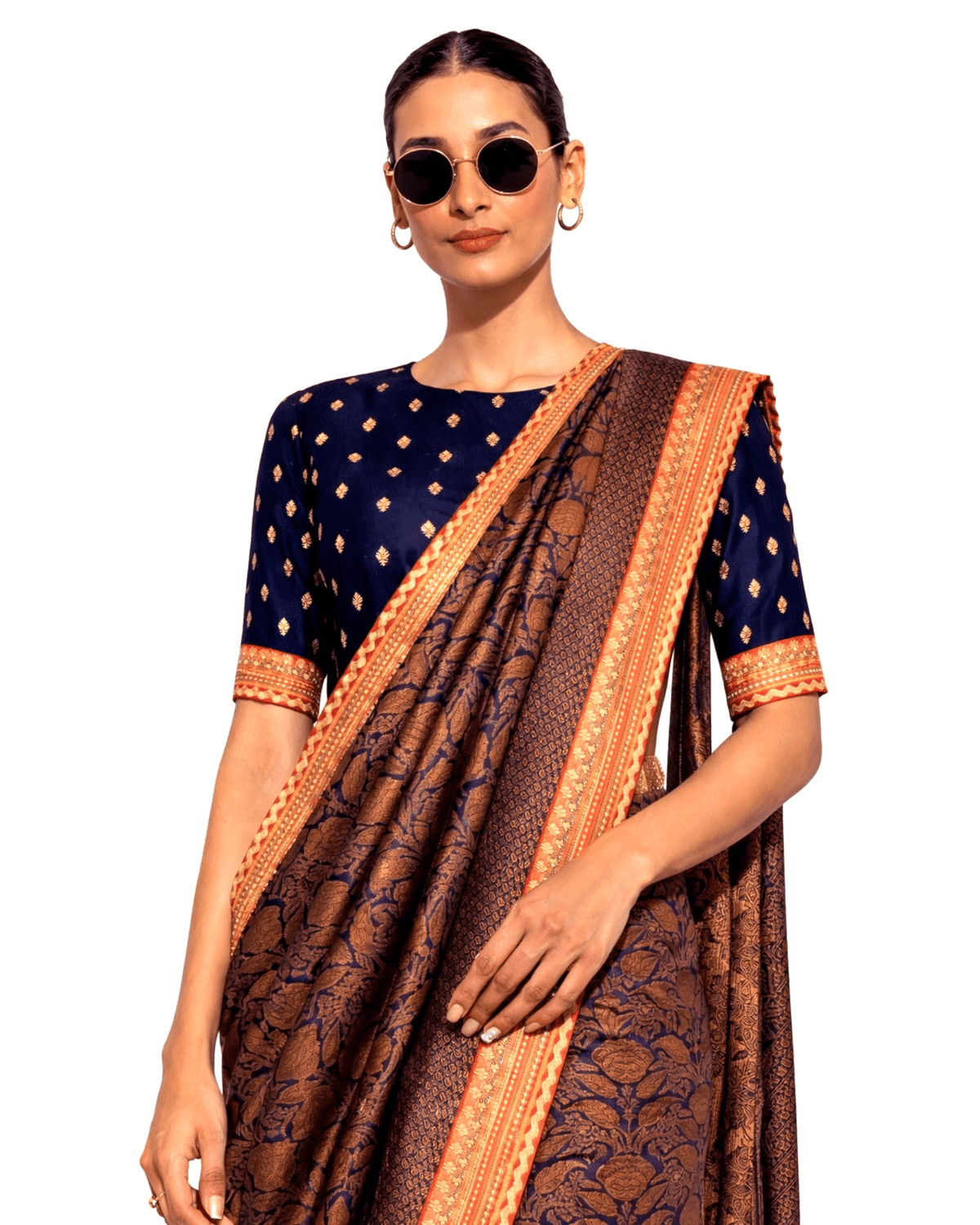 Saree Banarasi - Navy Blue / Orange - Mayura Kumar