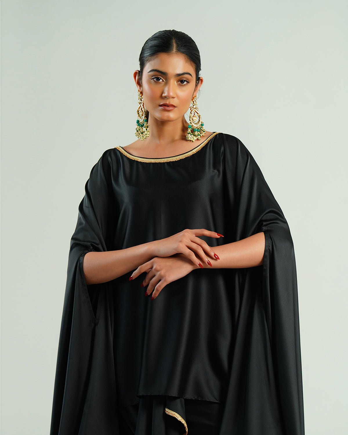 Drape Skirt Kimono Set - Black / Gold - Mayura Kumar