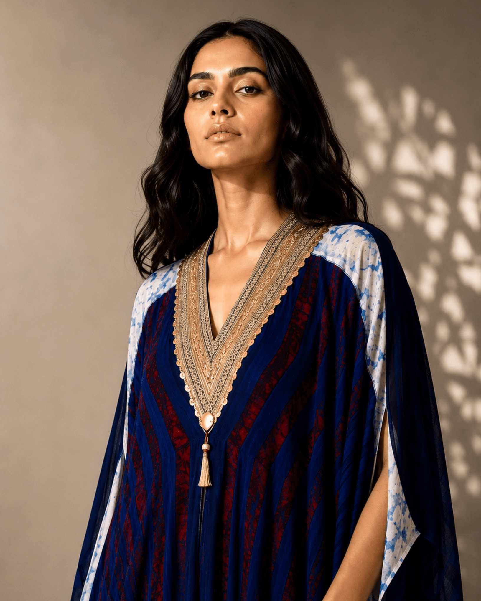 Kaftan Ajrakh - Indigo / Red/Black/White - Mayura Kumar