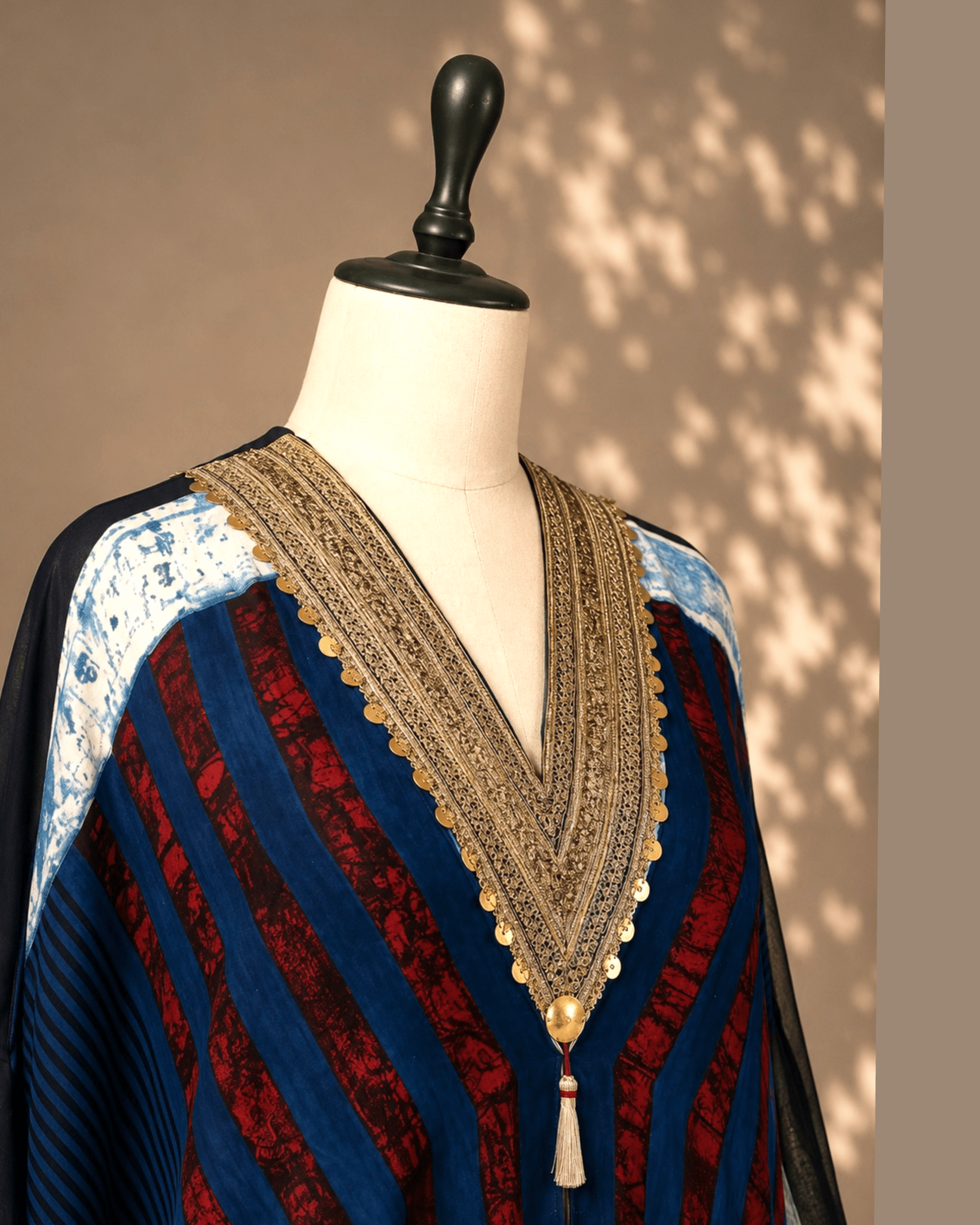 Kaftan Ajrakh - Indigo / Red/Black/White - Mayura Kumar
