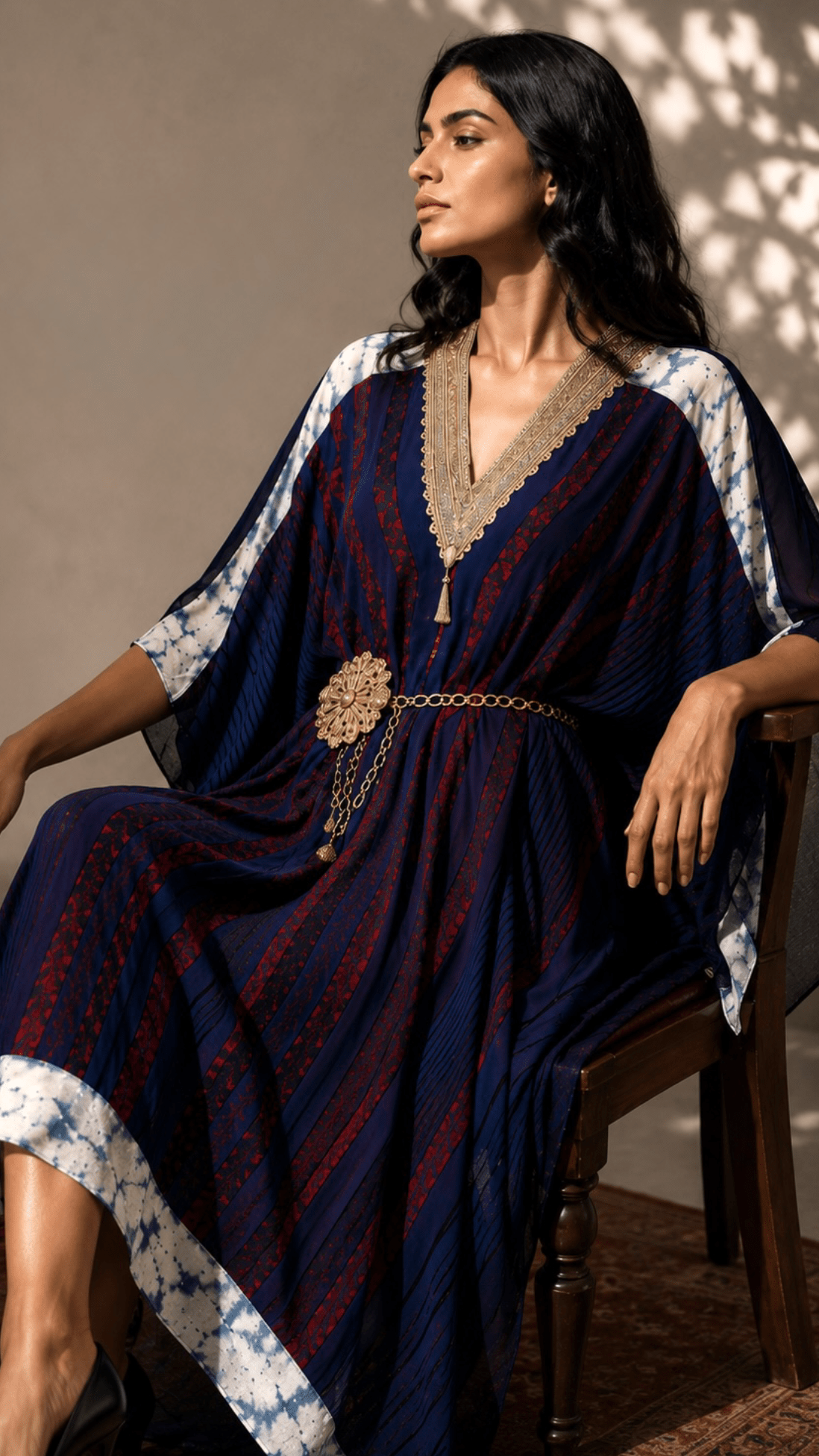 Kaftan Ajrakh - Indigo / Red/Black/White - Mayura Kumar