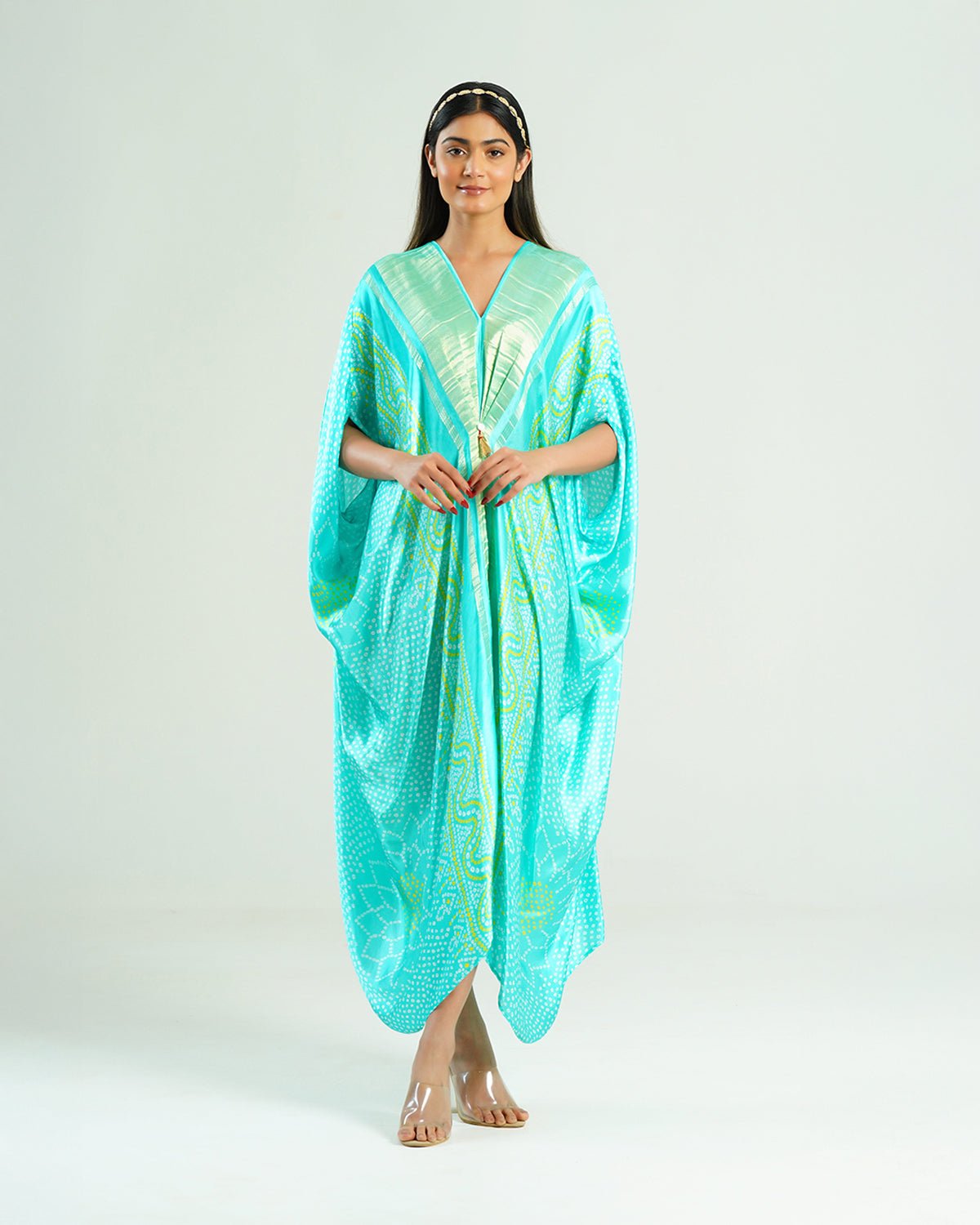 Kaftan Bandhej - Aquamarine / Gold - Mayura Kumar