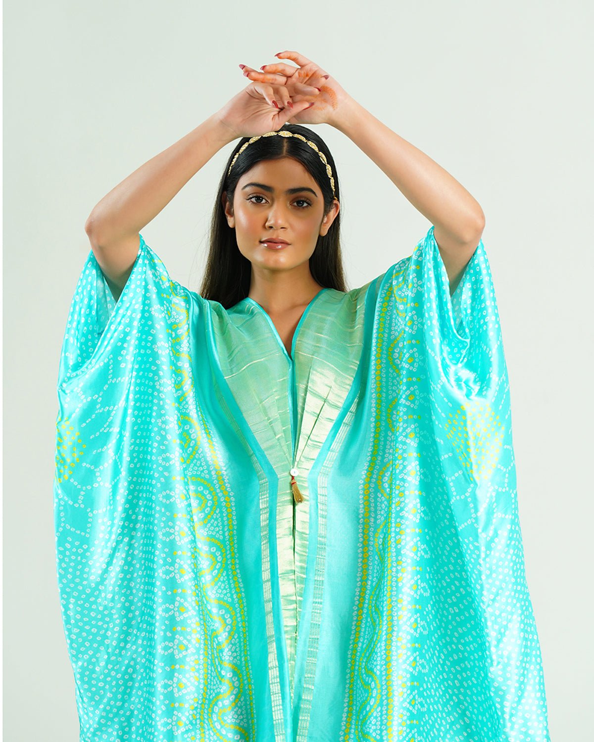 Kaftan Bandhej - Aquamarine / Gold - Mayura Kumar