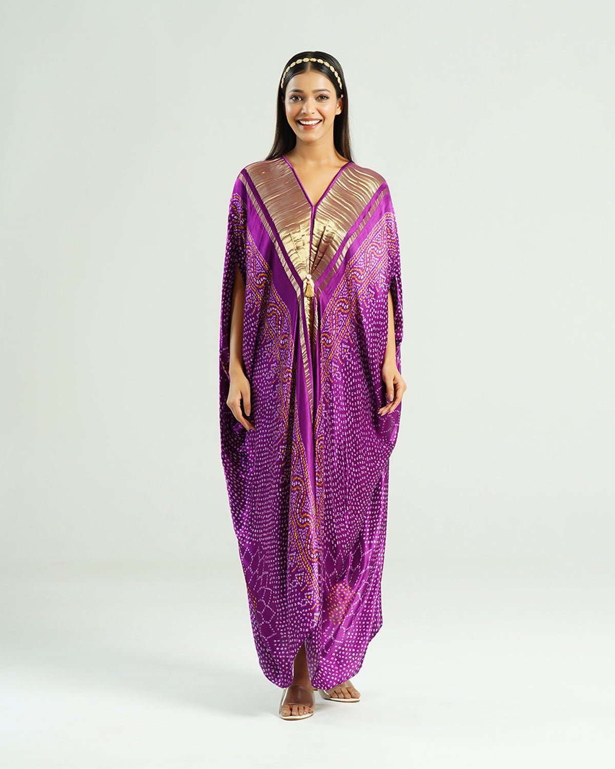 Kaftan Bandhej - Purple / Gold - Mayura Kumar