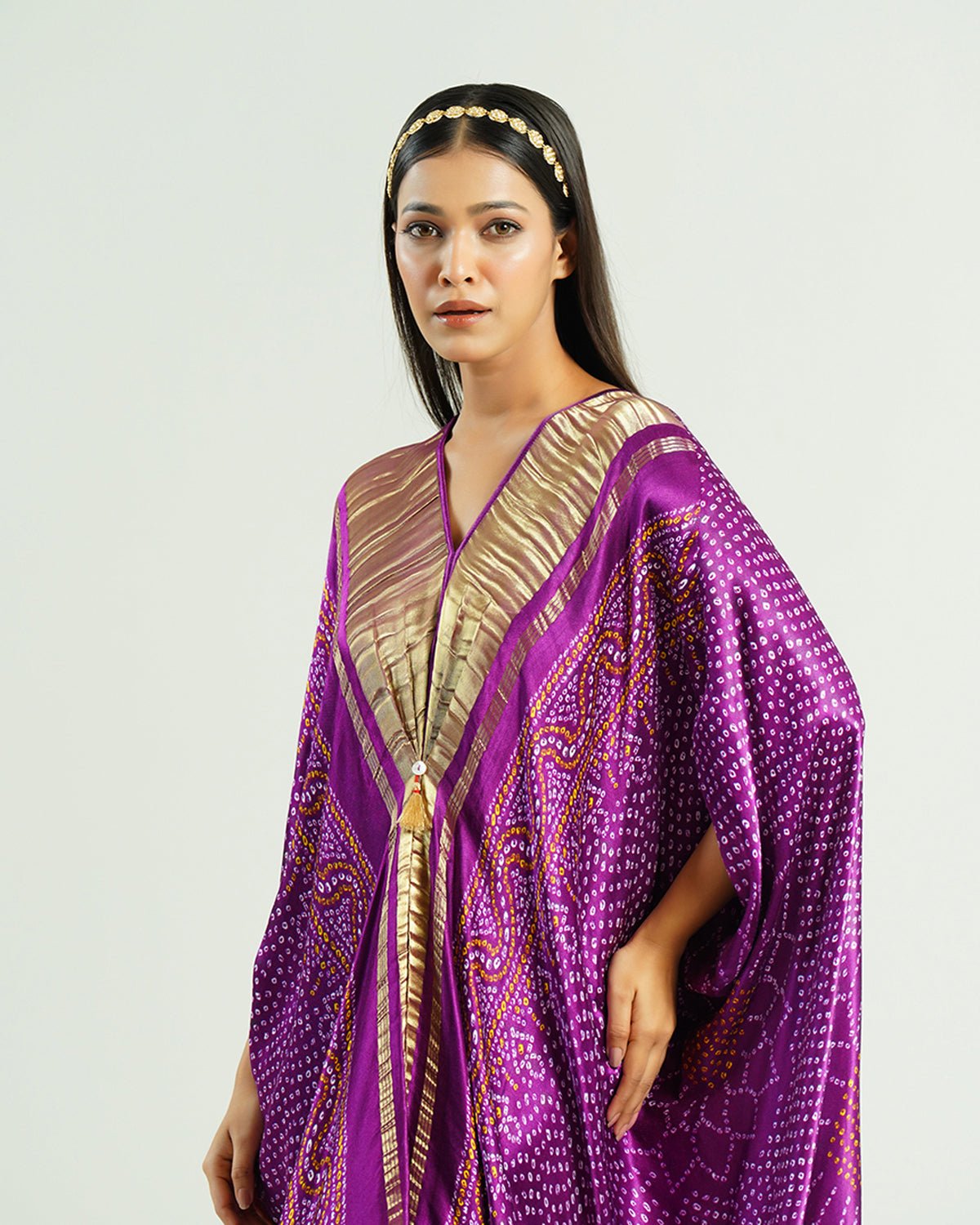 Kaftan Bandhej - Purple / Gold - Mayura Kumar