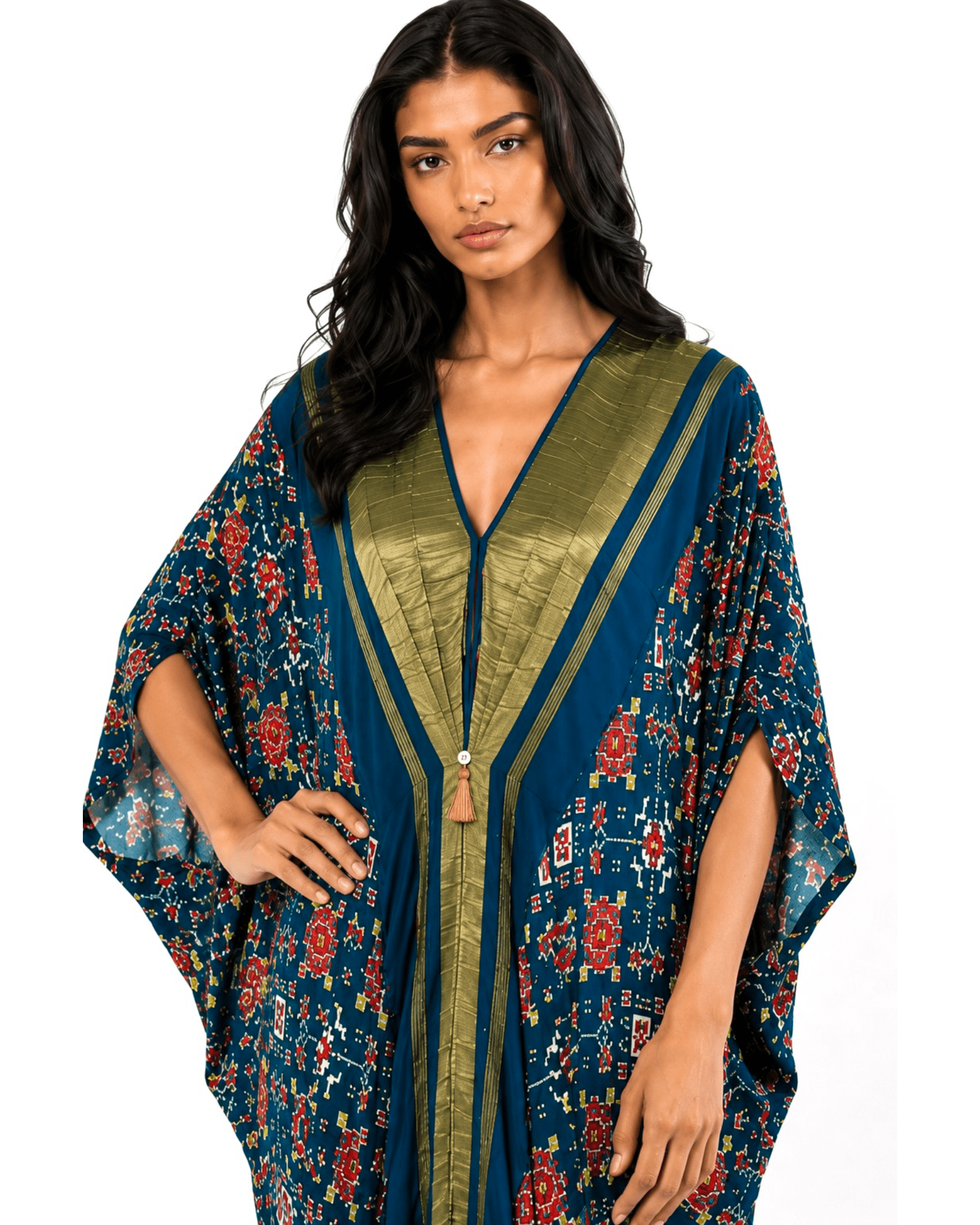 Kaftan Patola - Teal Blue /Gold - Mayura Kumar