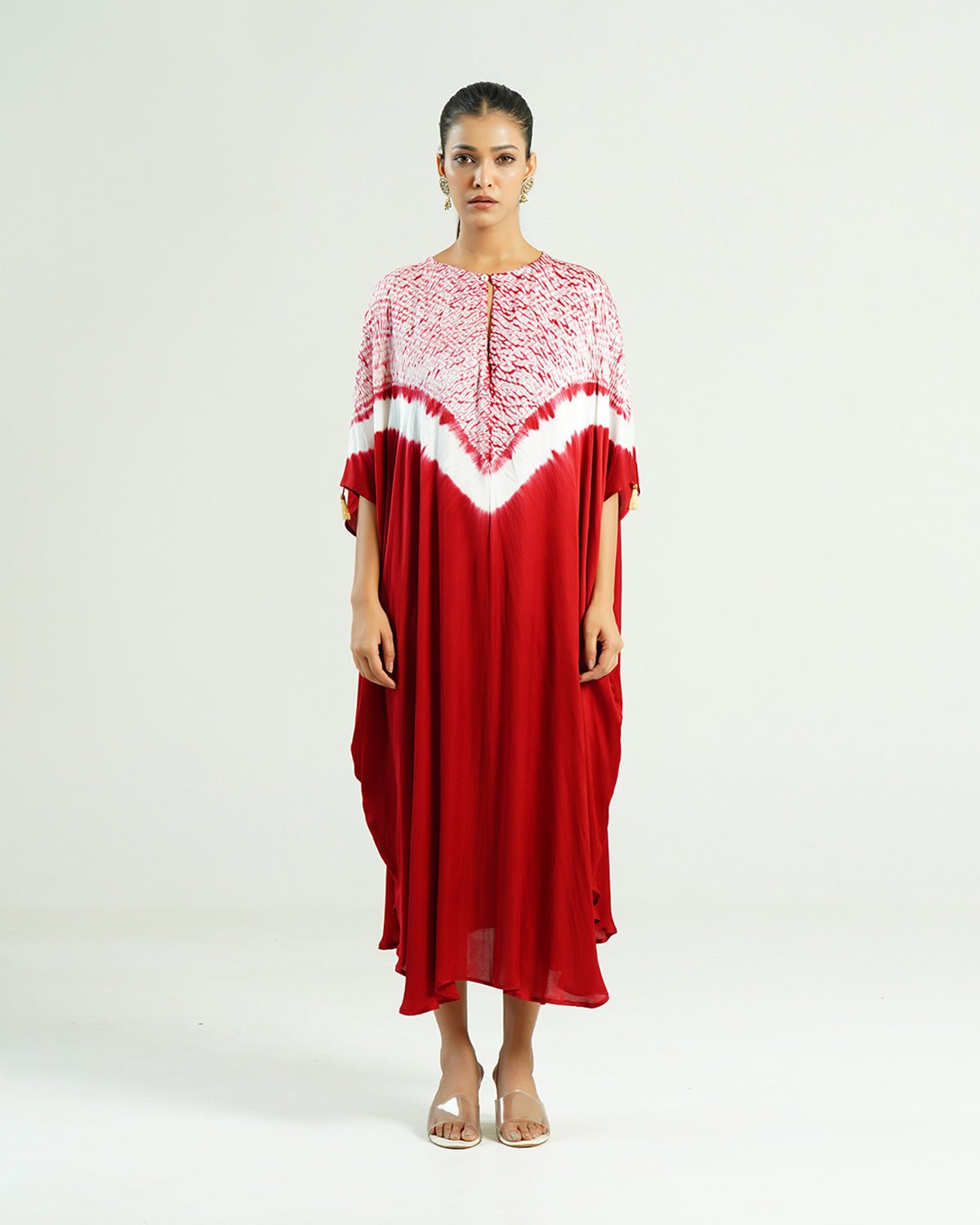 Kaftan Shibori - Crimson Burgundy /Ivory - Mayura Kumar