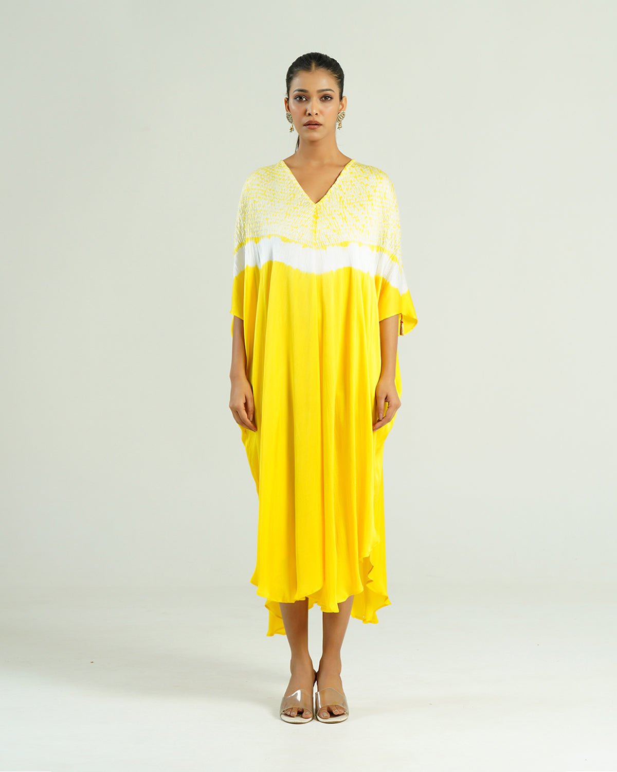 Kaftan Shibori - Lemon Yellow /Ivory - Mayura Kumar