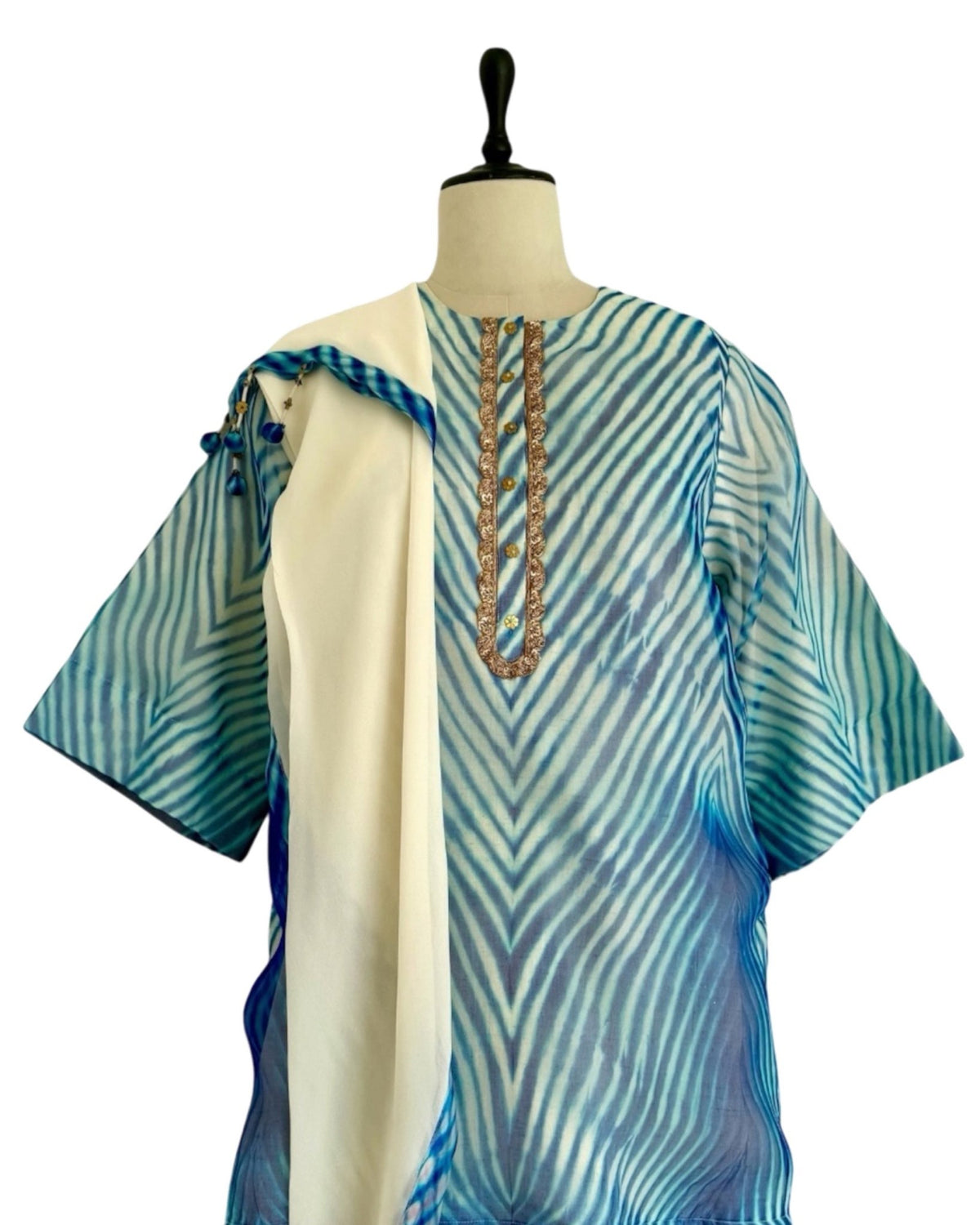 Kurta Set Arashi Shibori - Ivory/ Blue - Mayura Kumar