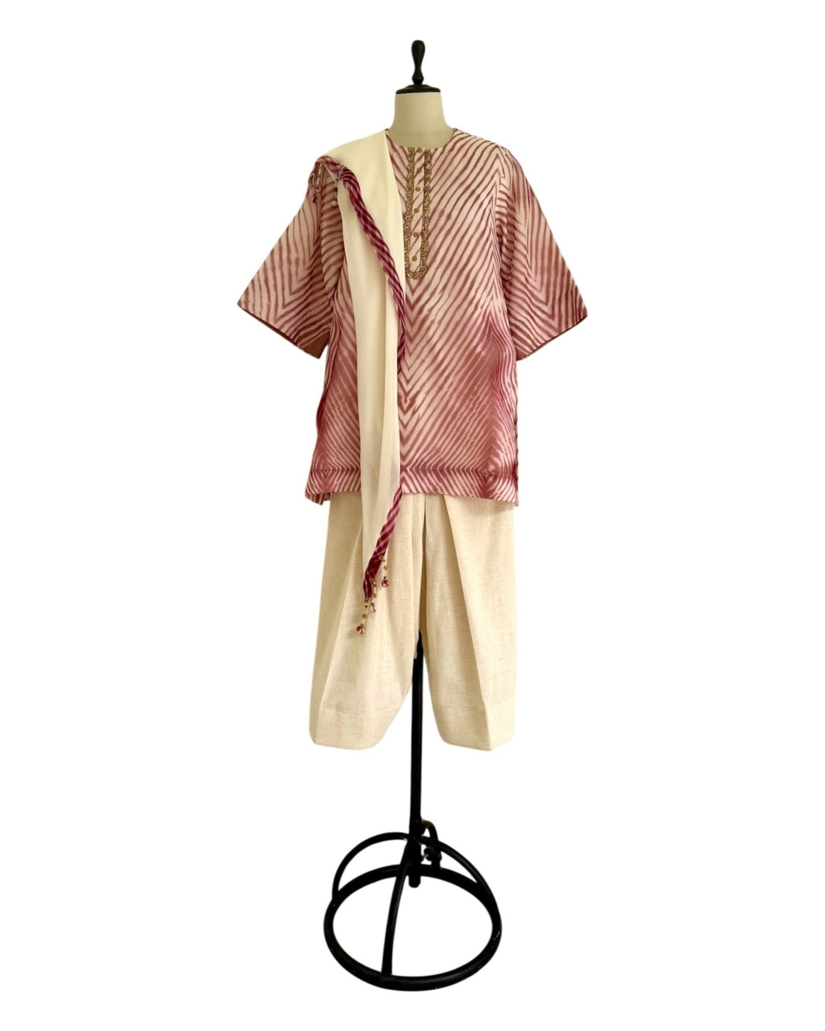 Kurta Set Arashi Shibori - Ivory/ Burgundy - Mayura Kumar