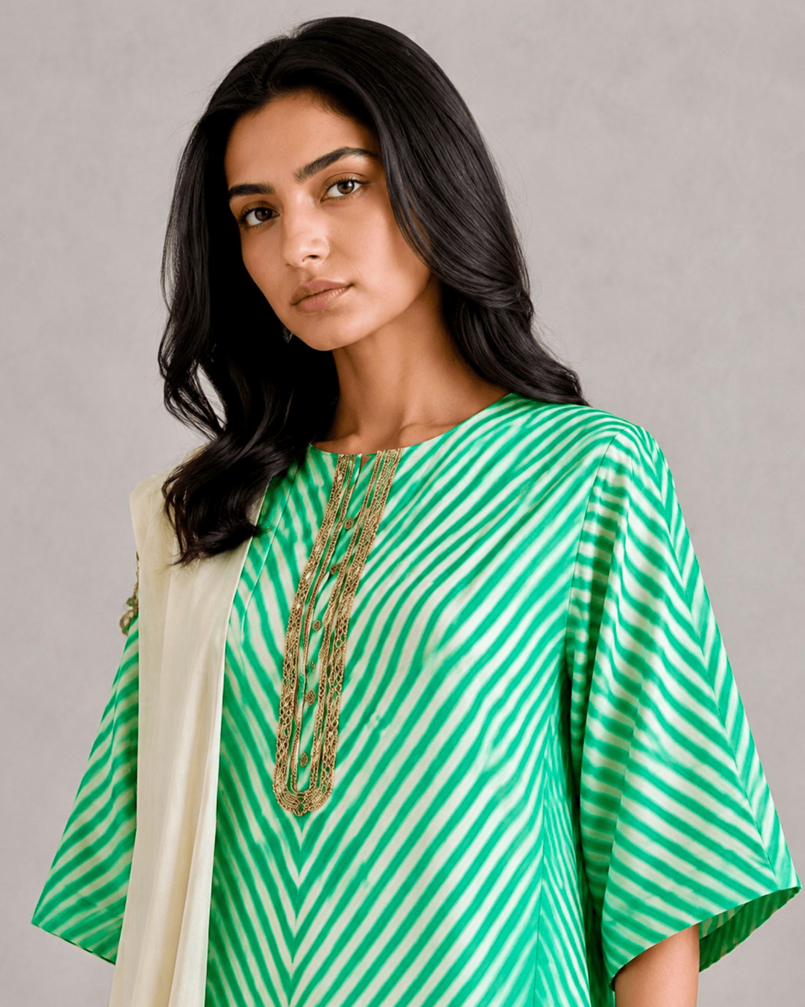 Kurta Set Arashi Shibori - Ivory/Green - Mayura Kumar