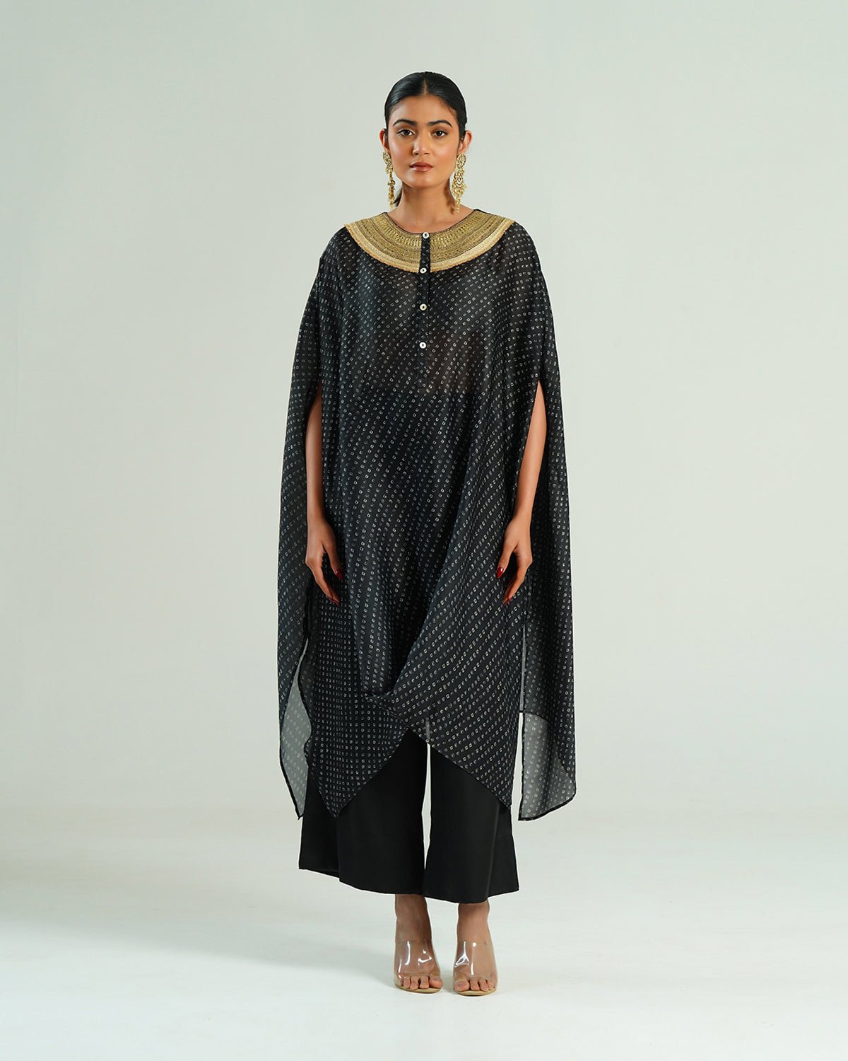 Kurta Set Bandhej - Black / Ivory / Gold - Mayura Kumar