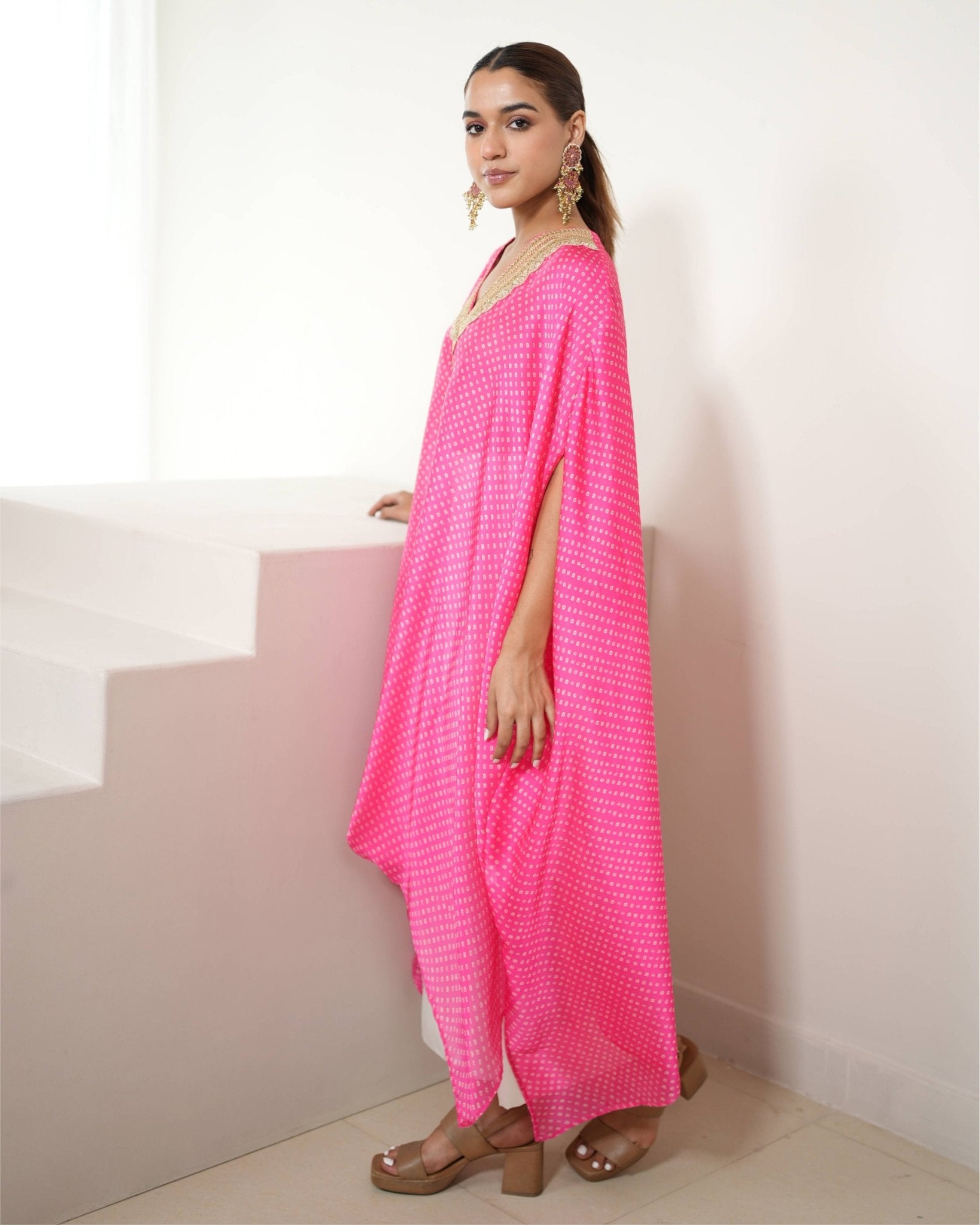 Kurta Set Bandhej - Fuchsia Pink / Ivory / Gold - Mayura Kumar