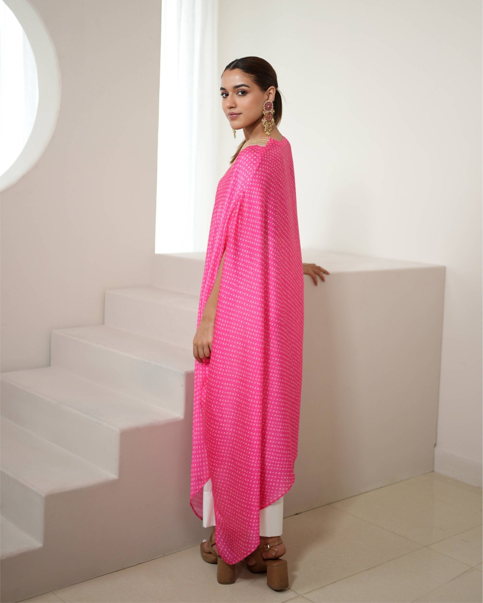 Kurta Set Bandhej - Fuchsia Pink / Ivory / Gold - Mayura Kumar