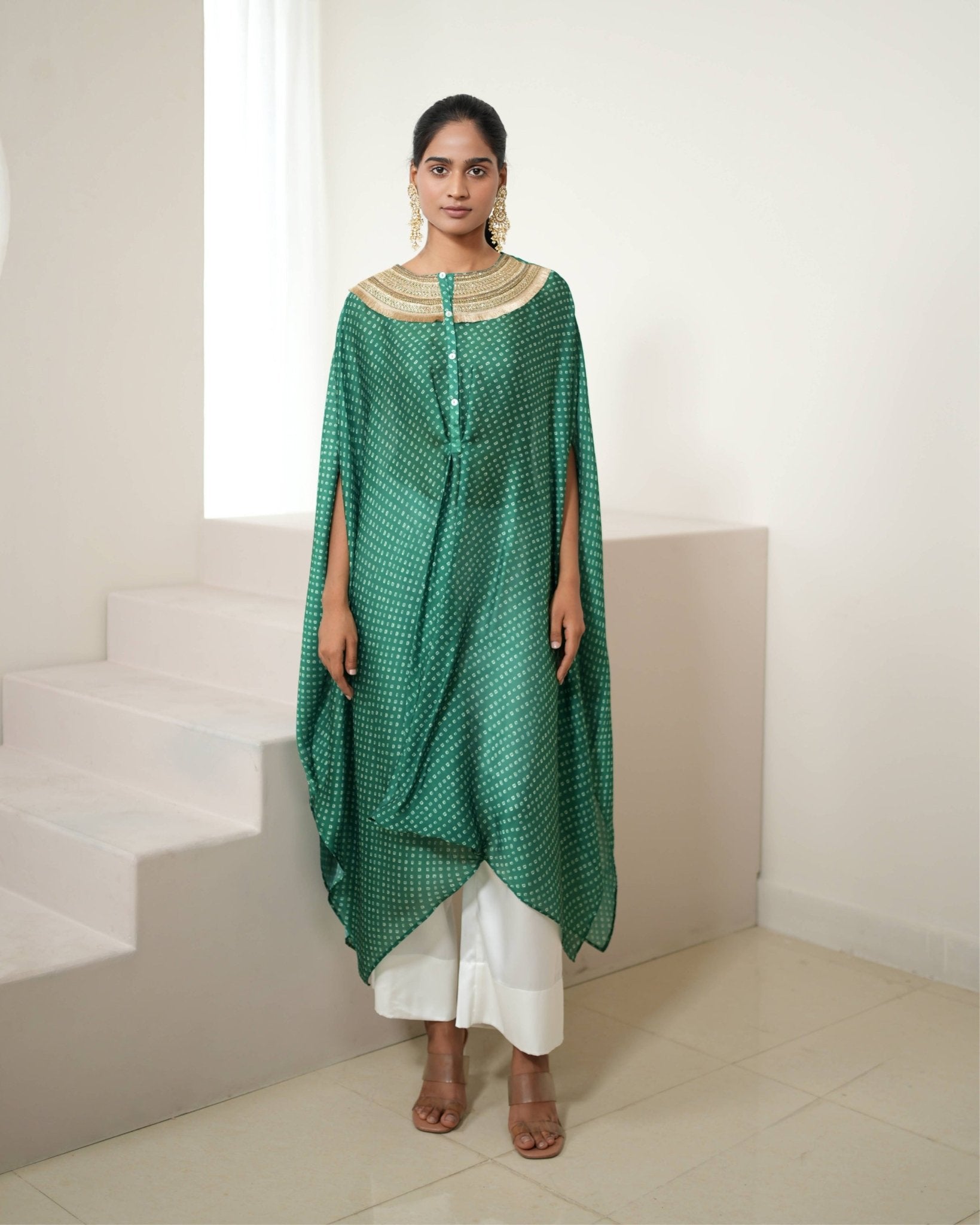 Kurta Set Bandhej - Green / Ivory / Gold - Mayura Kumar