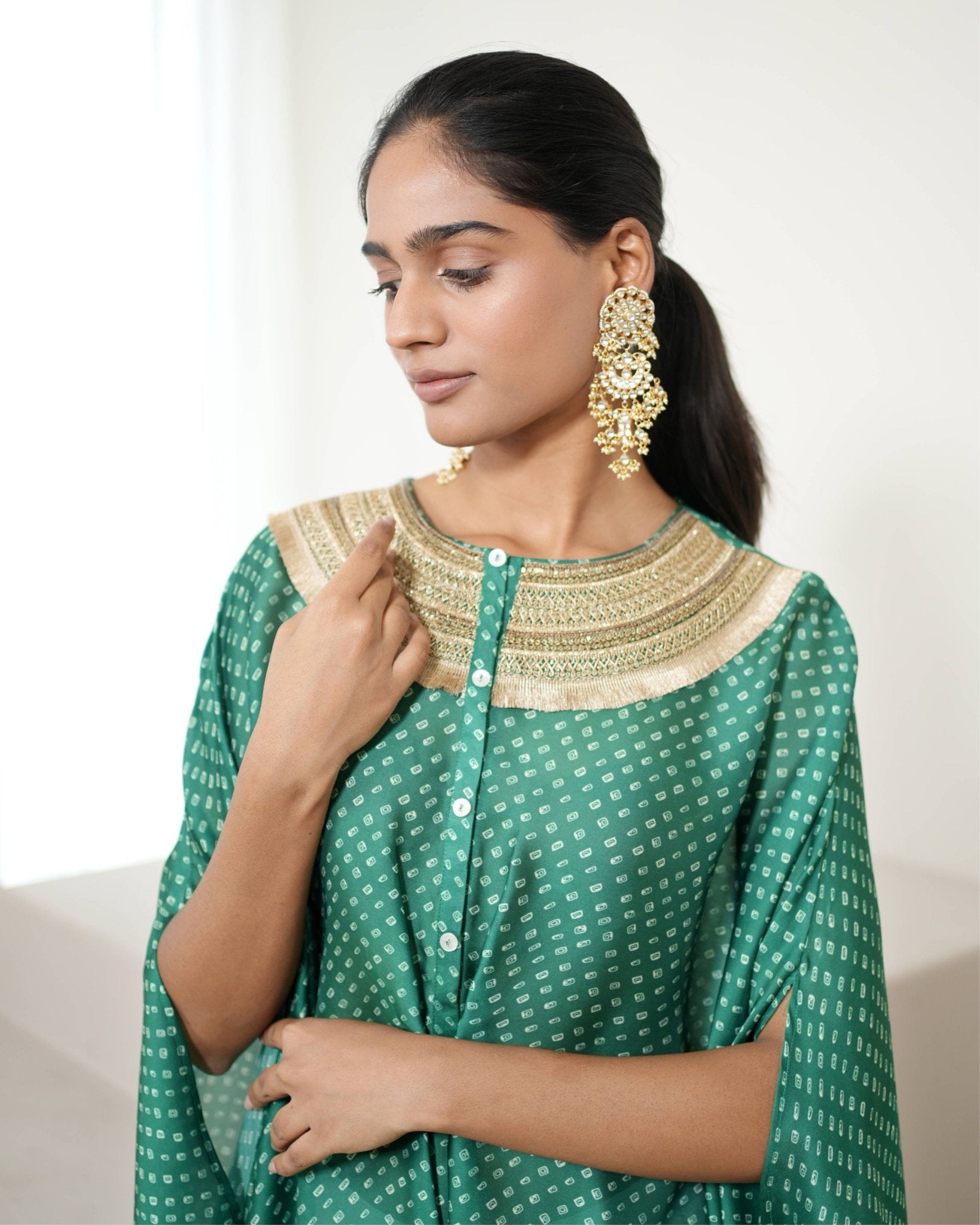 Kurta Set Bandhej - Green / Ivory / Gold - Mayura Kumar