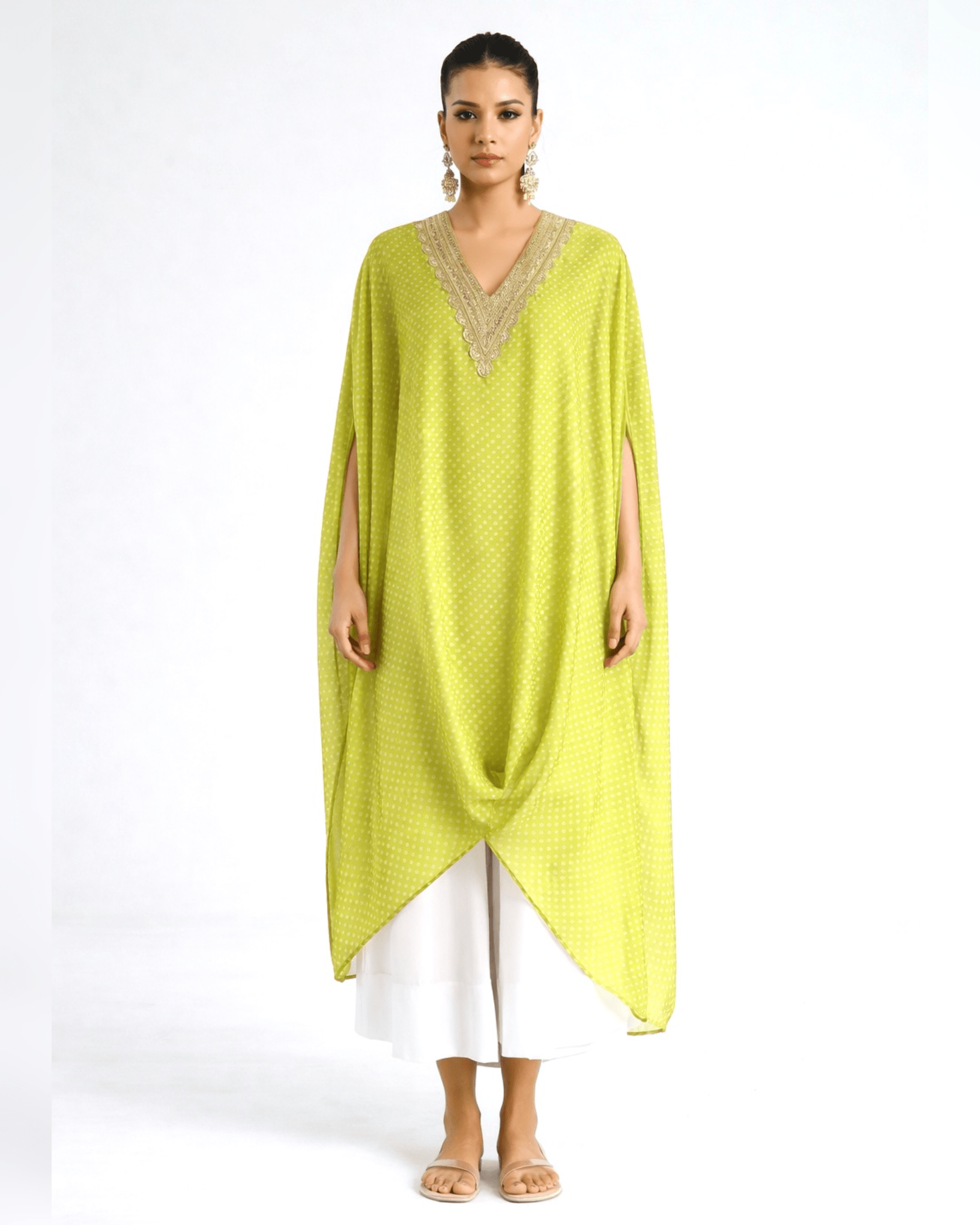 Kurta Set Bandhej - Green Lime / Ivory / Gold - Mayura Kumar