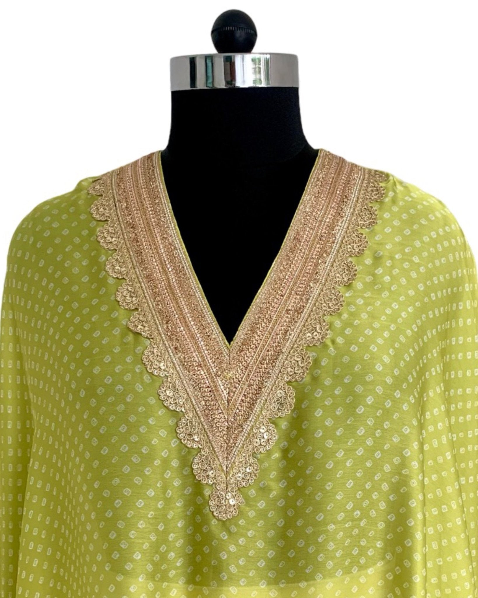 Kurta Set Bandhej - Green Lime / Ivory / Gold - Mayura Kumar