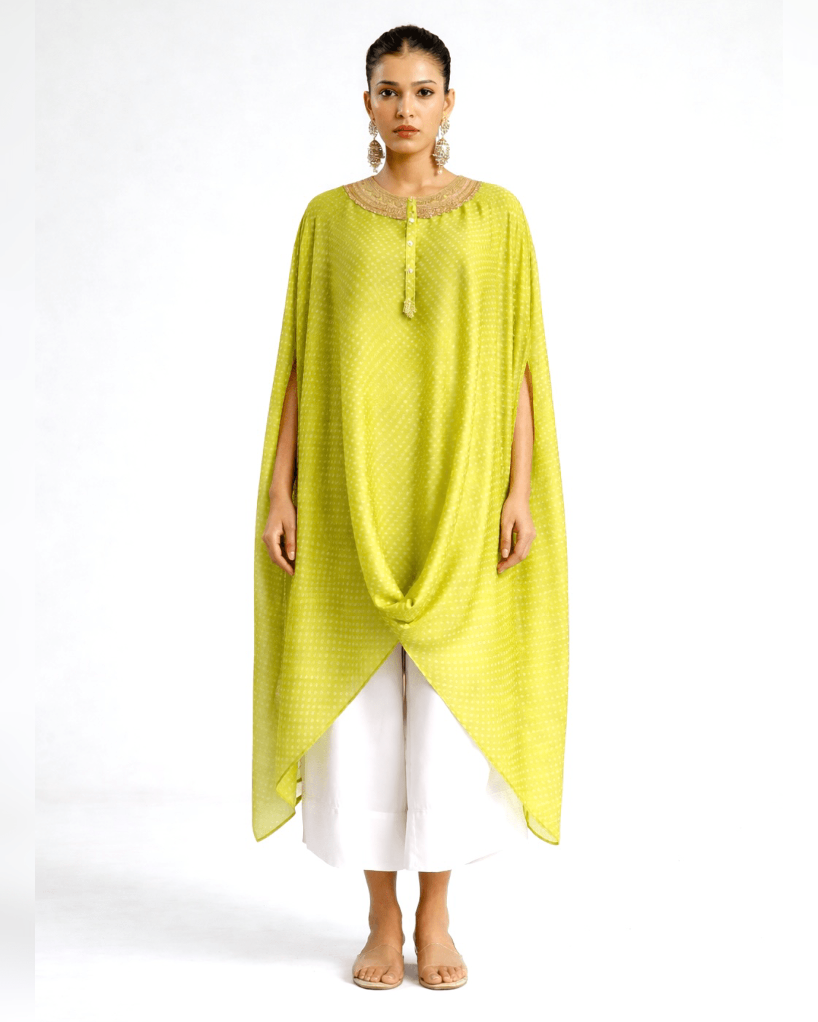 Kurta Set Bandhej - Lime Green / Ivory / Gold - Mayura Kumar