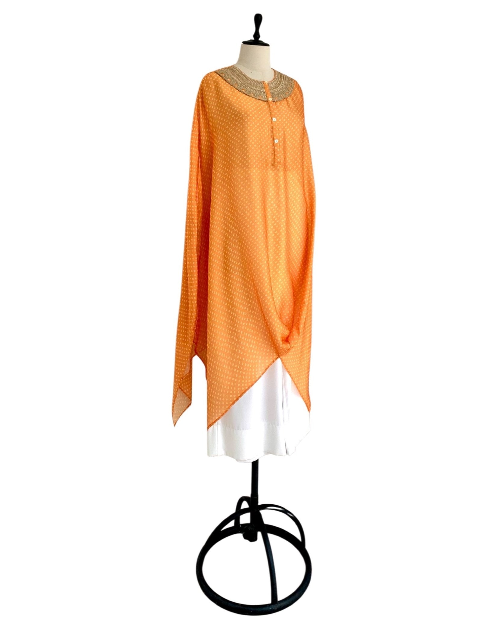 Kurta Set Bandhej - Mango Orange / Ivory / Gold - Mayura Kumar