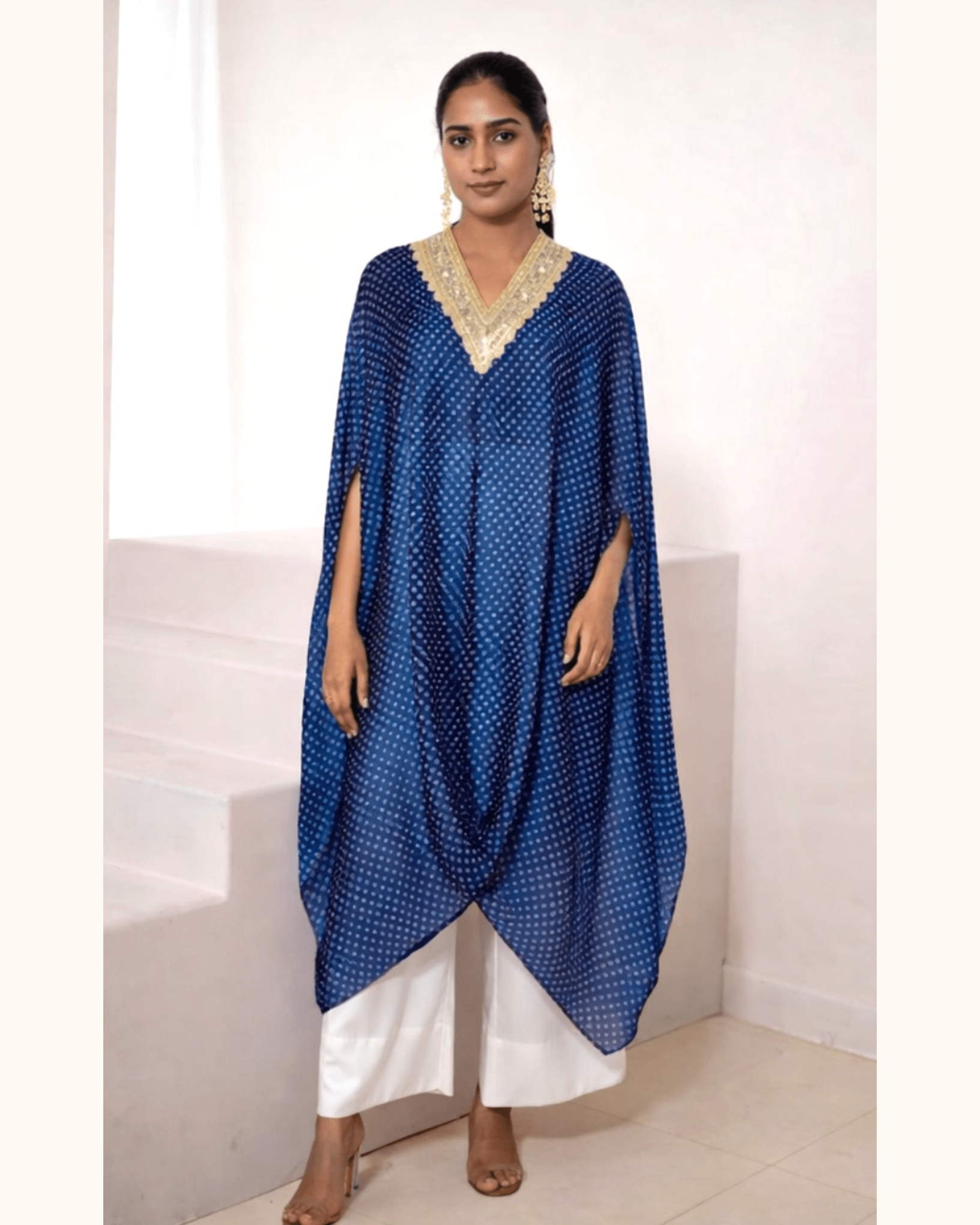 Kurta Set Bandhej - Navy Blue / Ivory / Gold - Mayura Kumar