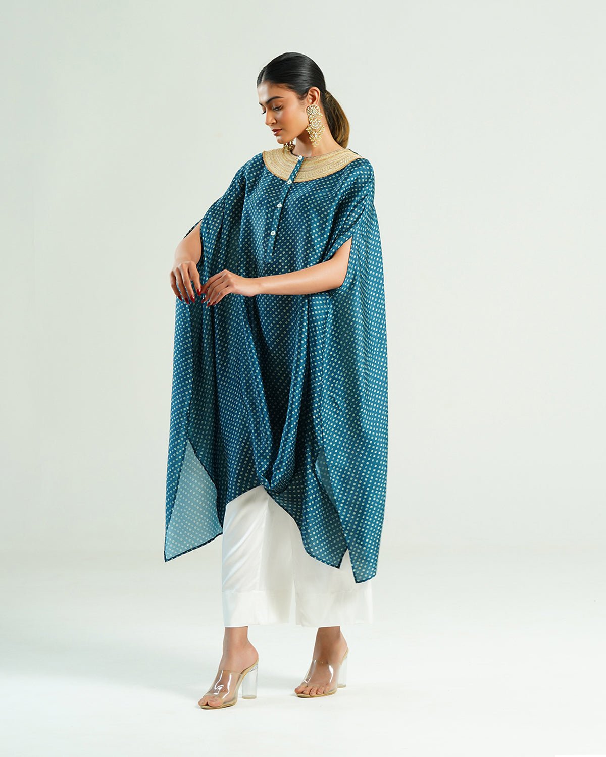 Kurta Set Bandhej - Navy Blue / Ivory / Gold - Mayura Kumar