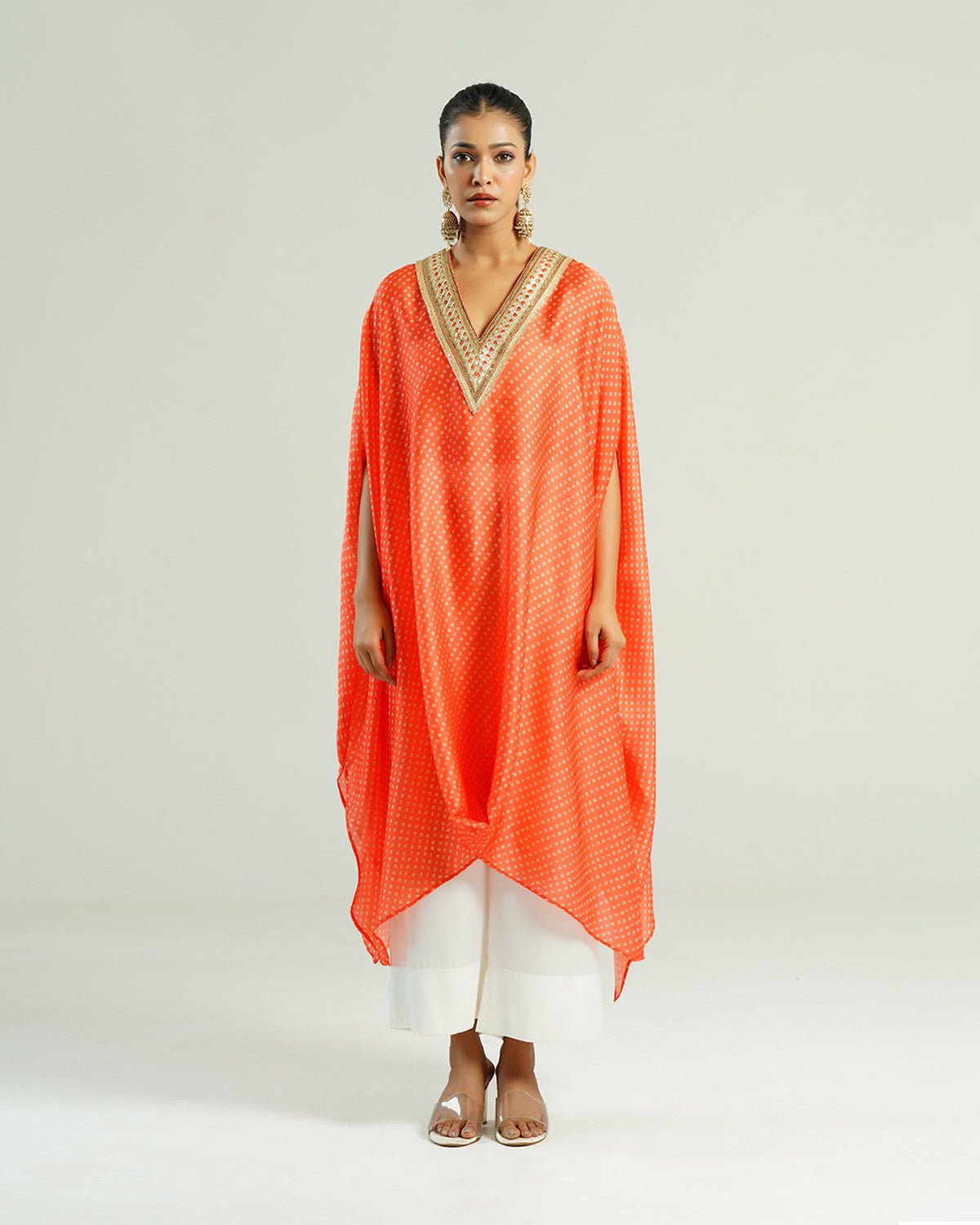 Kurta Set Bandhej - Orange / Ivory / Gold - Mayura Kumar