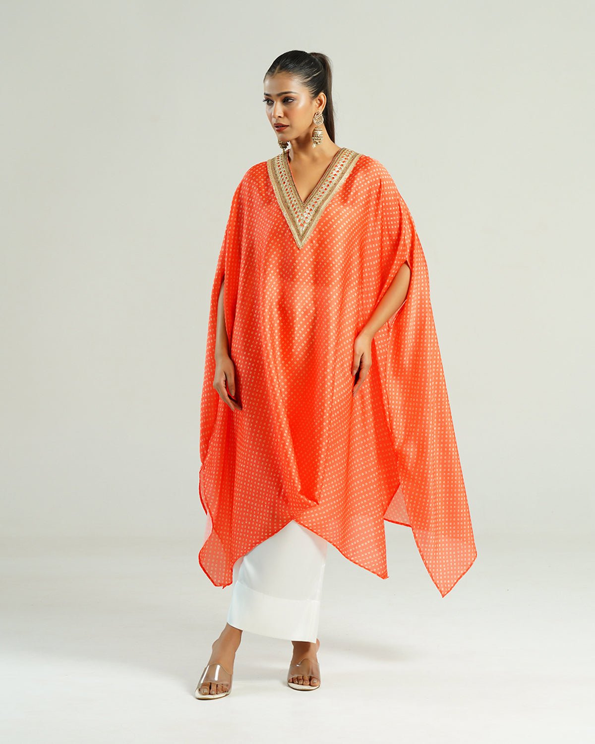 Kurta Set Bandhej - Orange / Ivory / Gold - Mayura Kumar