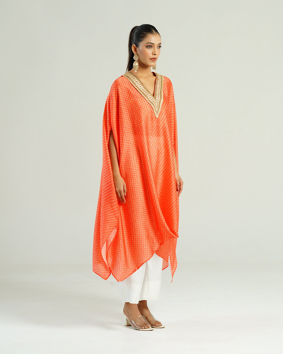 Kurta Set Bandhej - Orange / Ivory / Gold - Mayura Kumar