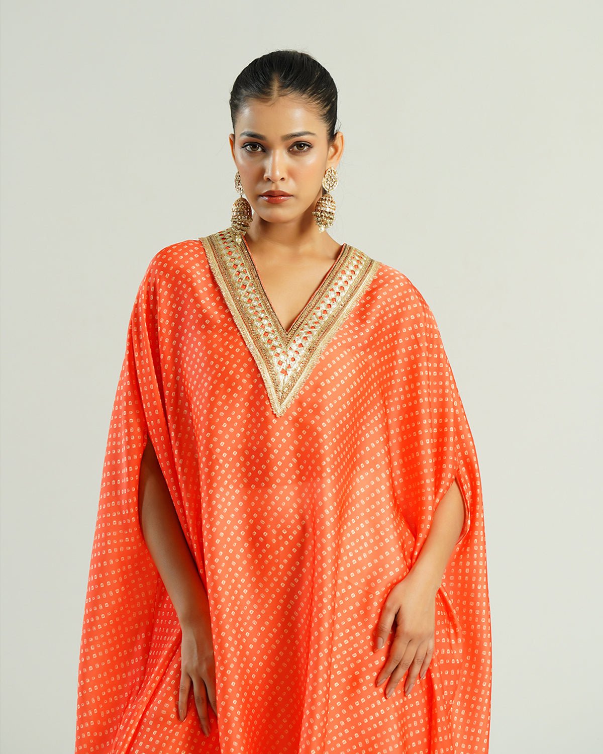 Kurta Set Bandhej - Orange / Ivory / Gold - Mayura Kumar
