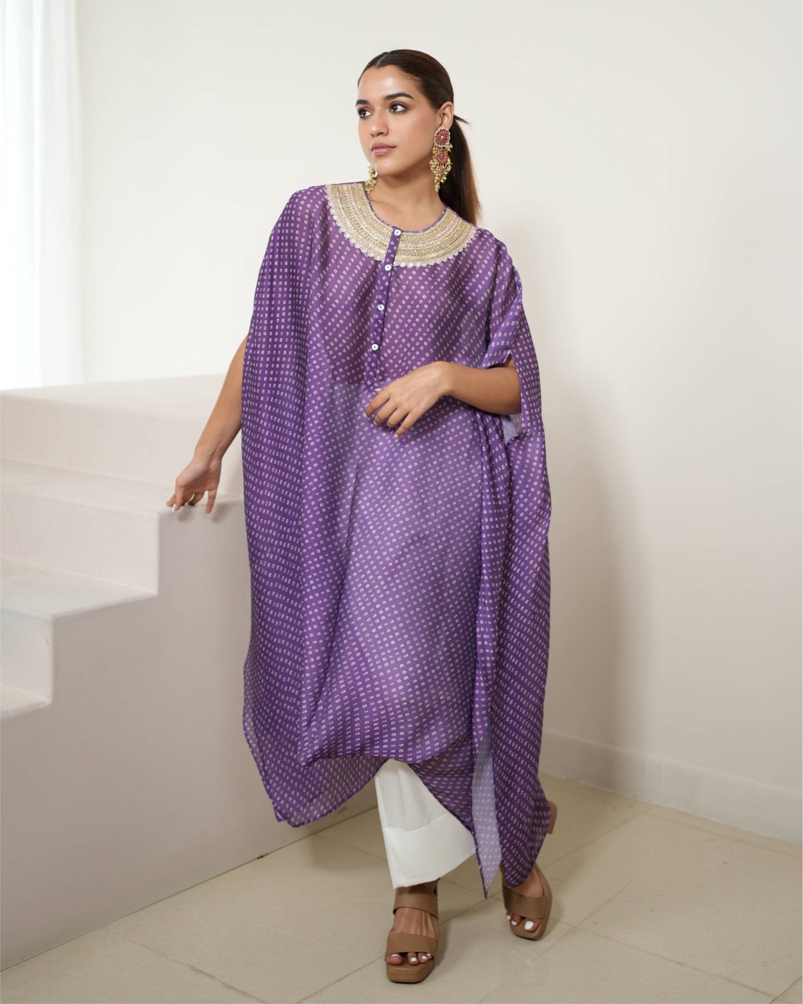 Kurta Set Bandhej - Purple / Ivory / Gold - Mayura Kumar
