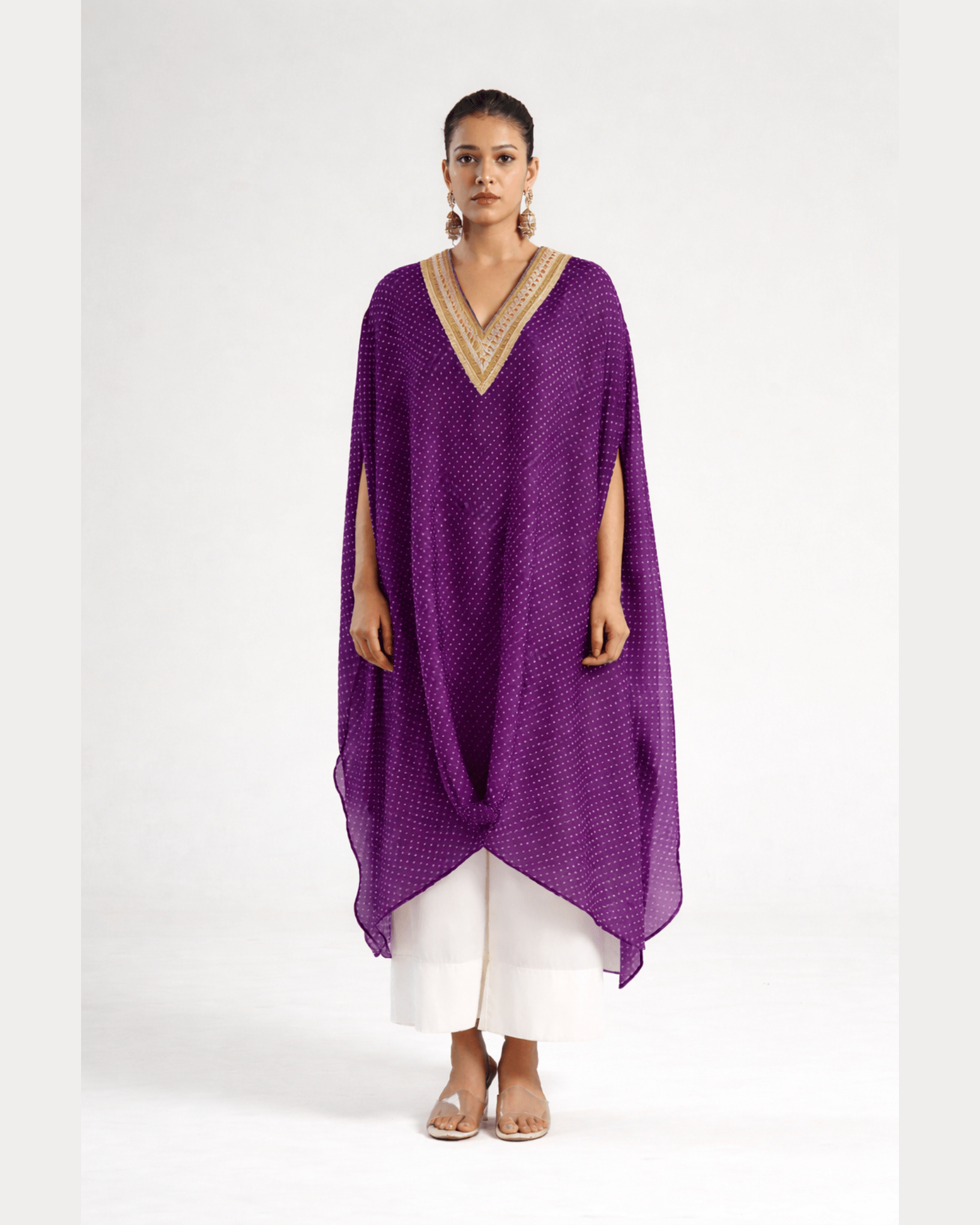 Kurta Set Bandhej - Purple / Ivory / Gold - Mayura Kumar