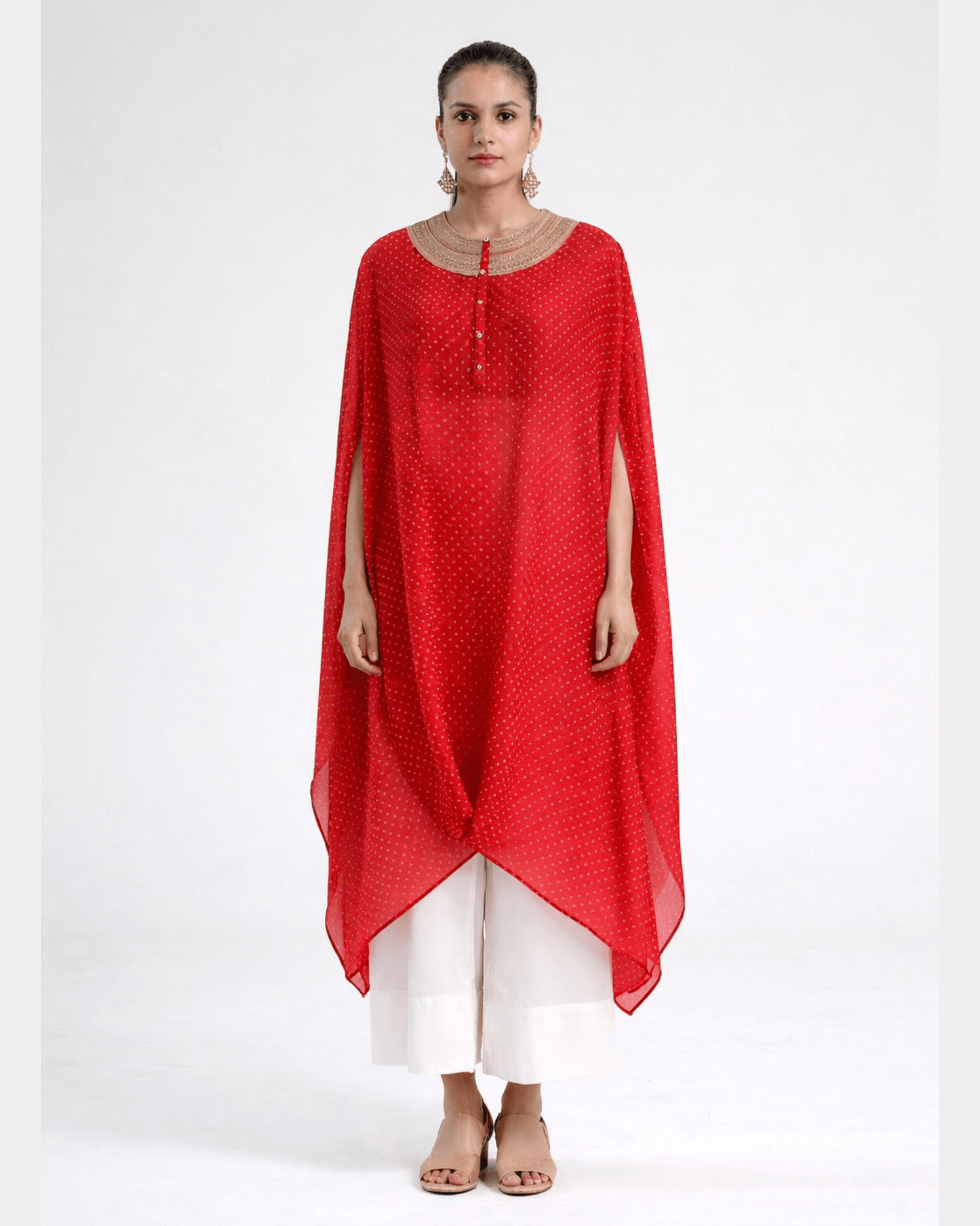 Kurta Set Bandhej - Red /Ivory / Gold - Mayura Kumar
