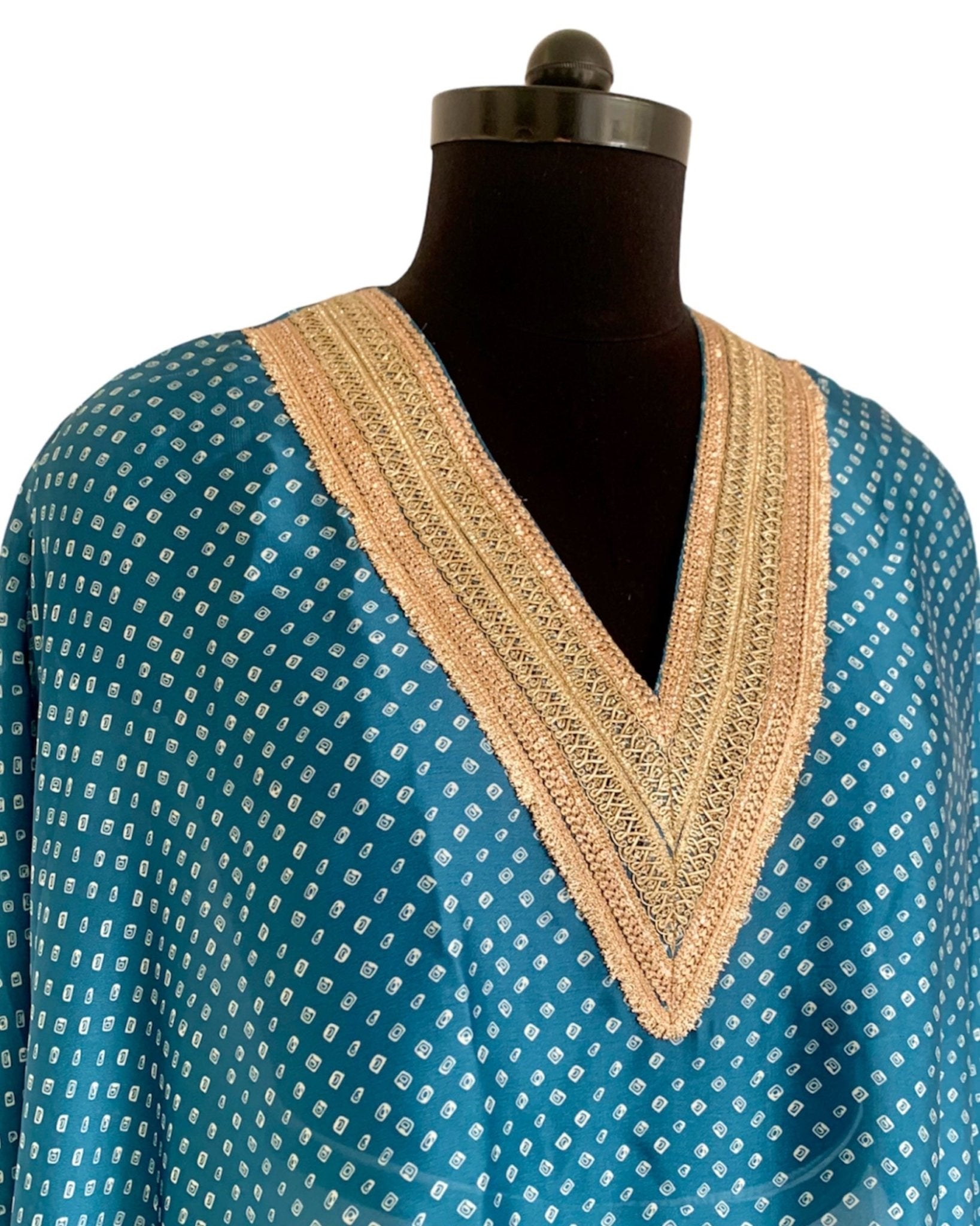 Kurta Set Bandhej - Teal Blue / Ivory / Gold - Mayura Kumar