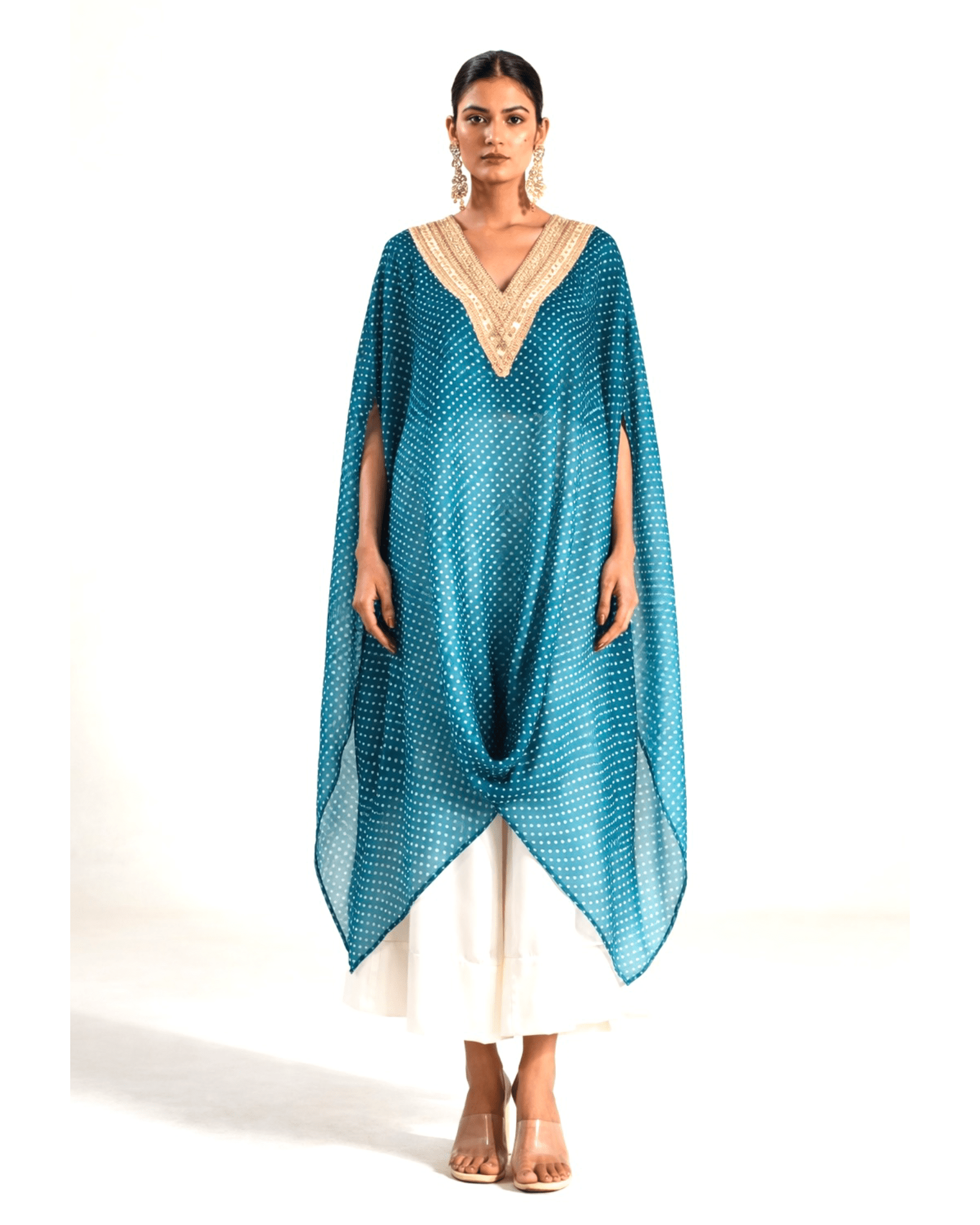 Kurta Set Bandhej - Teal Blue / Ivory / Gold - Mayura Kumar