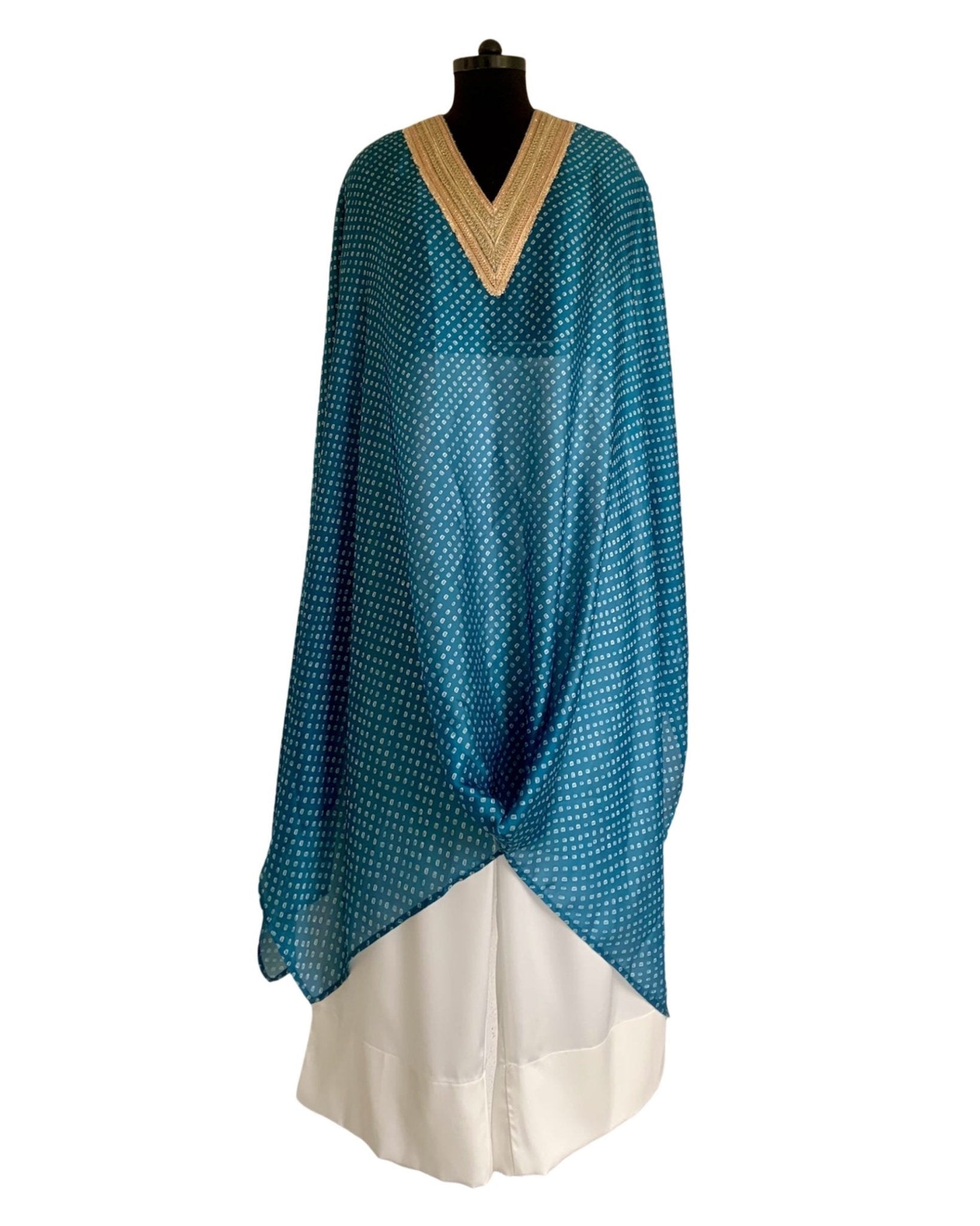 Kurta Set Bandhej - Teal Blue / Ivory / Gold - Mayura Kumar