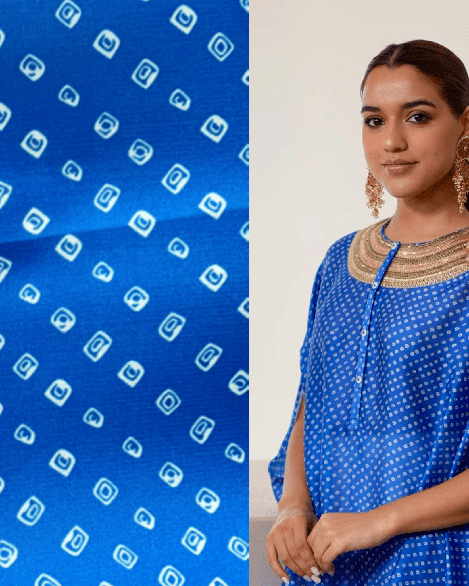 Kurta Set Bandhej - Turquoise Blue / Ivory / Gold - Mayura Kumar