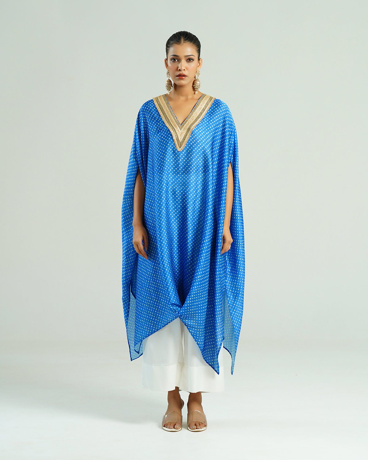 Kurta Set Bandhej - Turquoise Blue / Ivory / Gold - Mayura Kumar