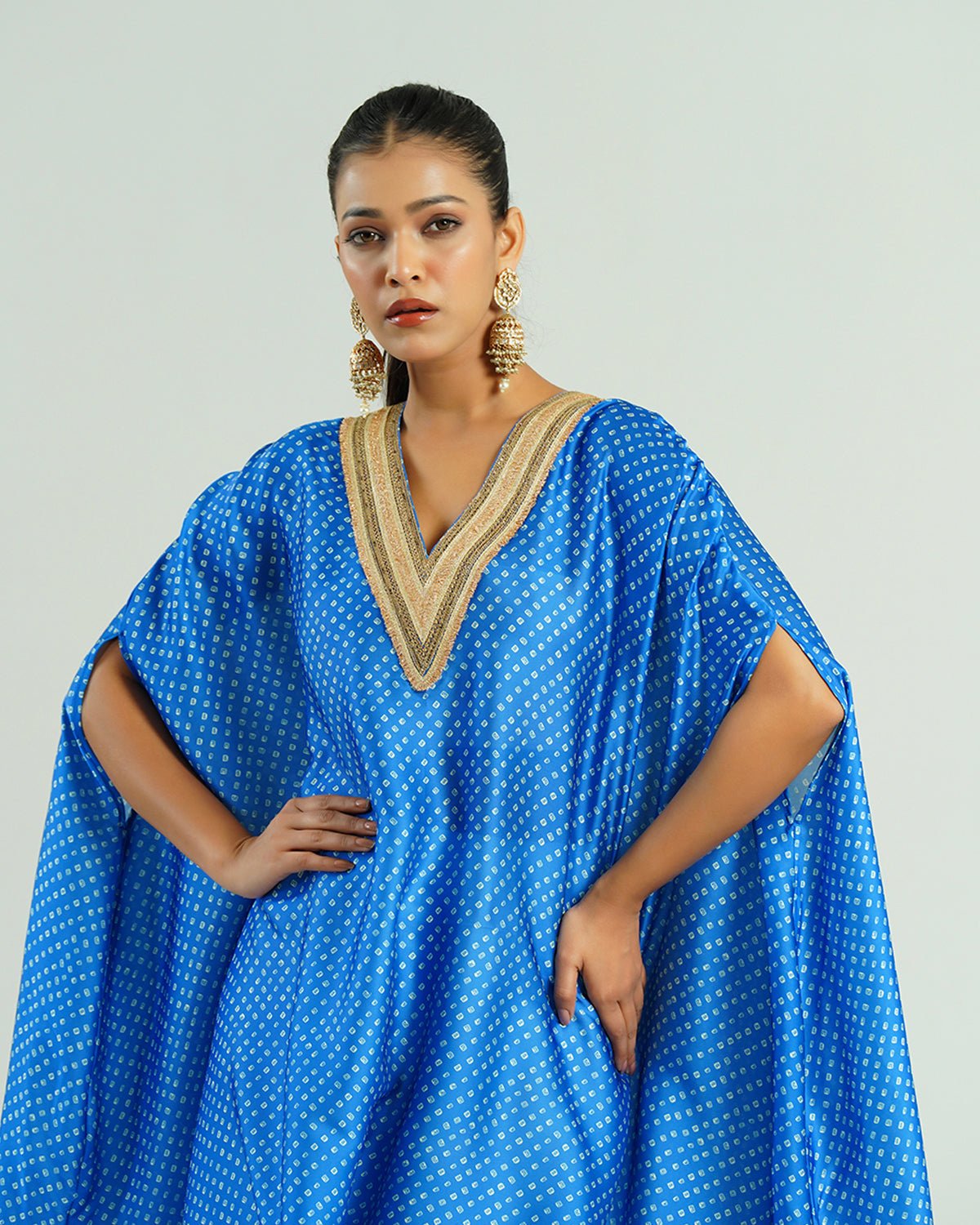 Kurta Set Bandhej - Turquoise Blue / Ivory / Gold - Mayura Kumar