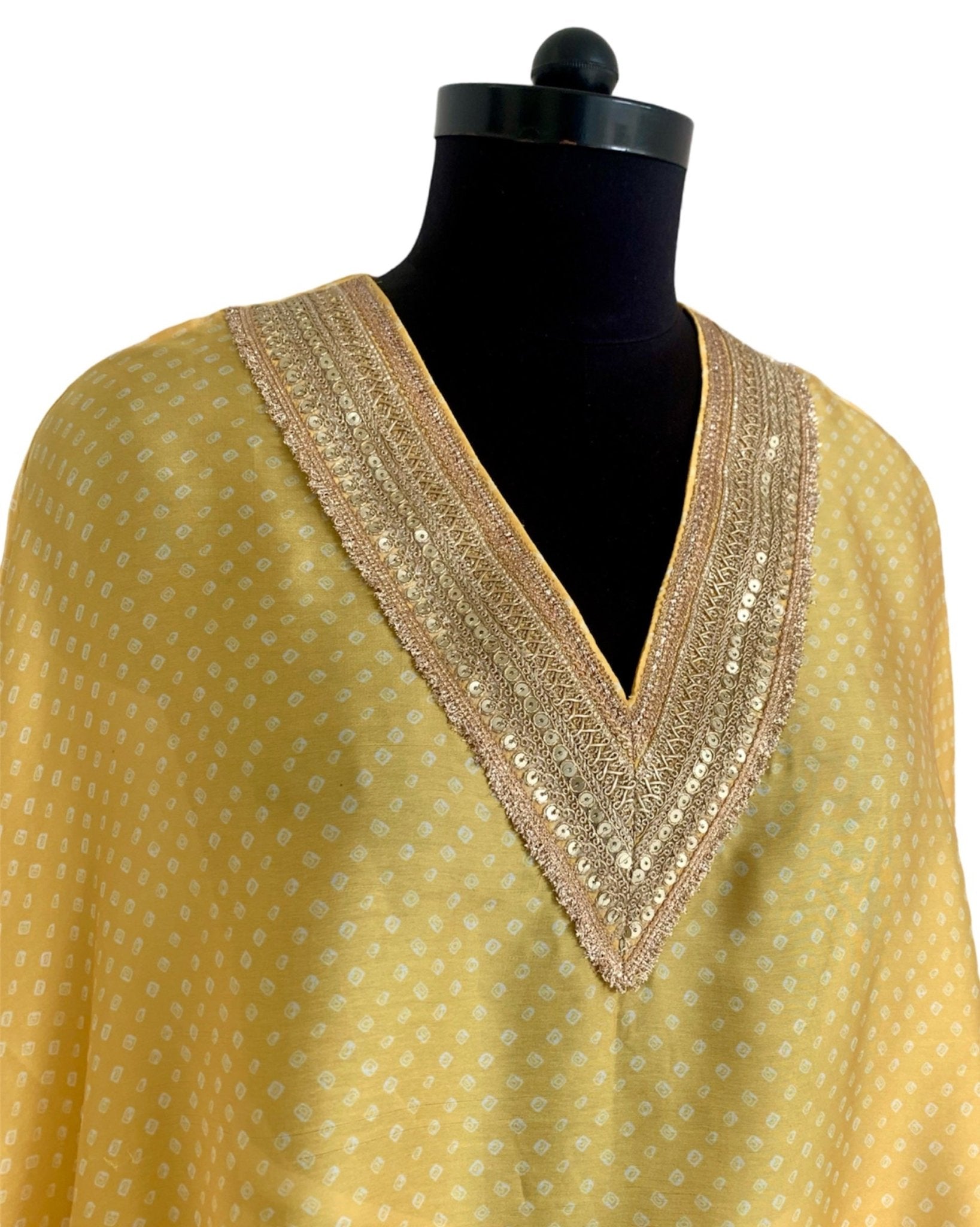 Kurta Set Bandhej - Yellow / Ivory / Gold - Mayura Kumar