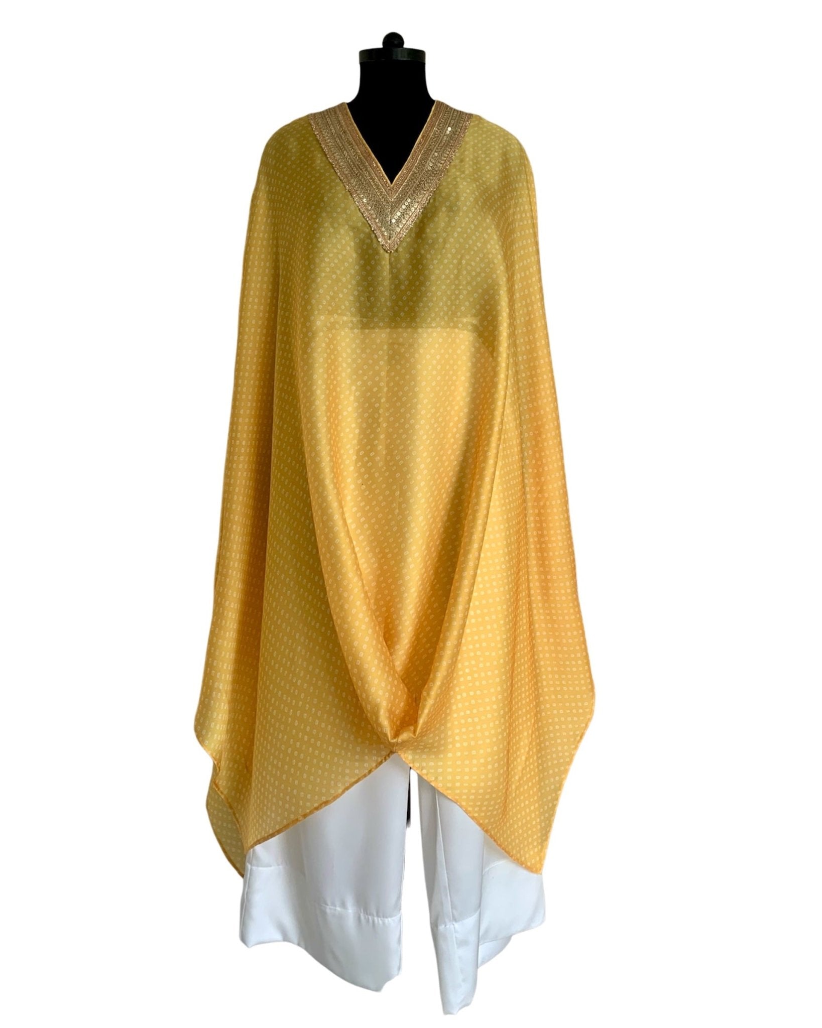 Kurta Set Bandhej - Yellow / Ivory / Gold - Mayura Kumar