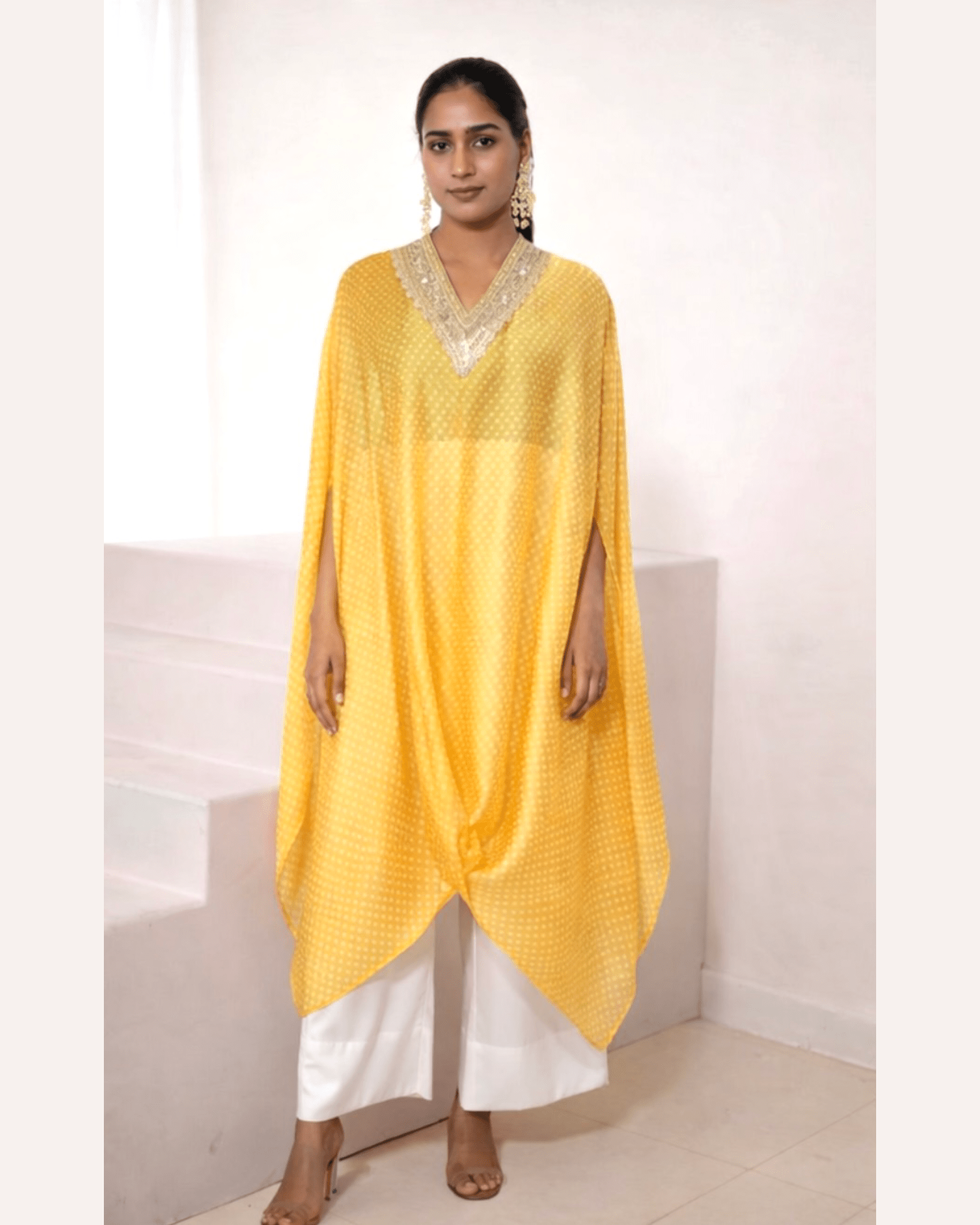 Kurta Set Bandhej - Yellow / Ivory / Gold - Mayura Kumar