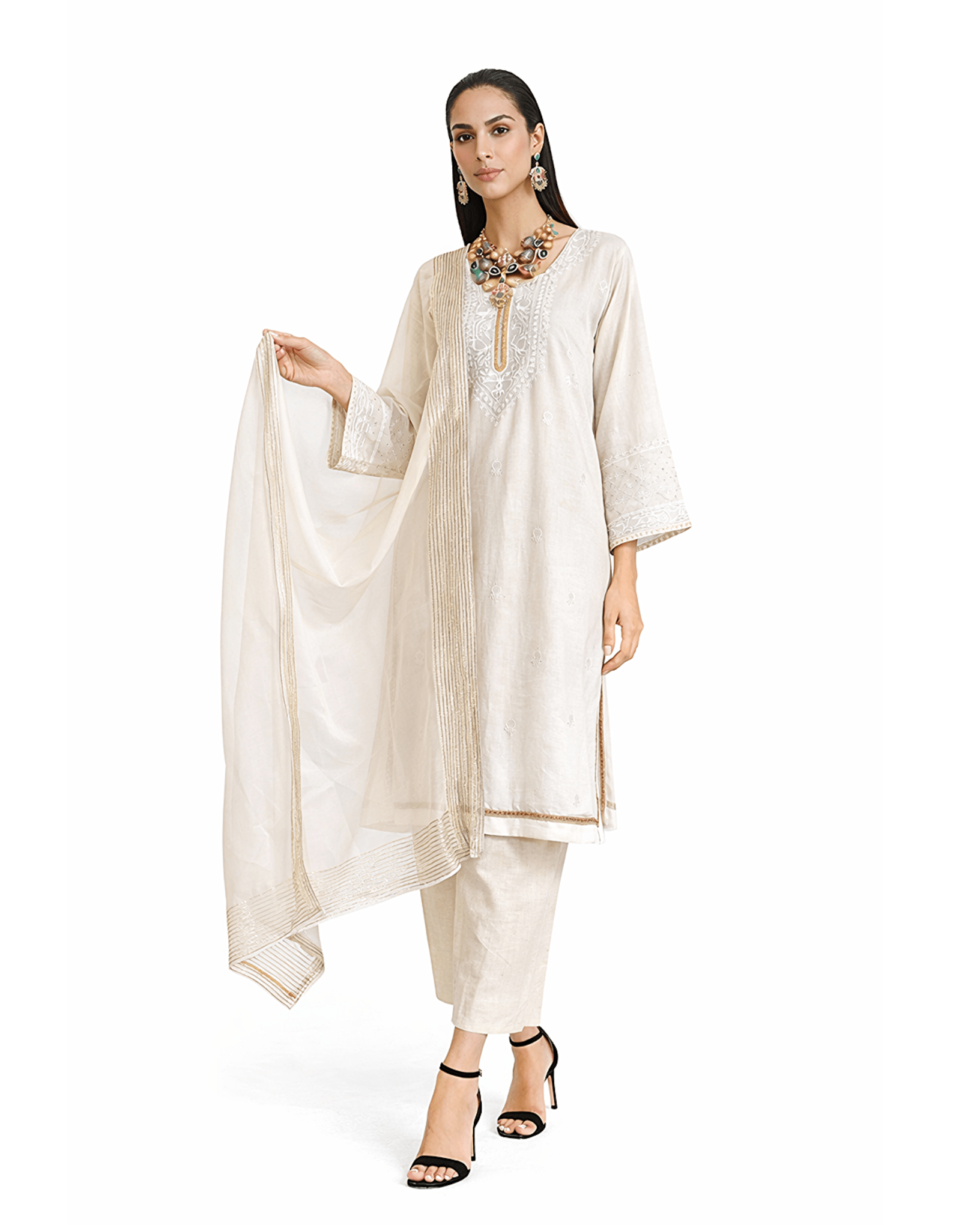 Kurta Set Chikankari - Ivory / Gold / Silver - Mayura Kumar