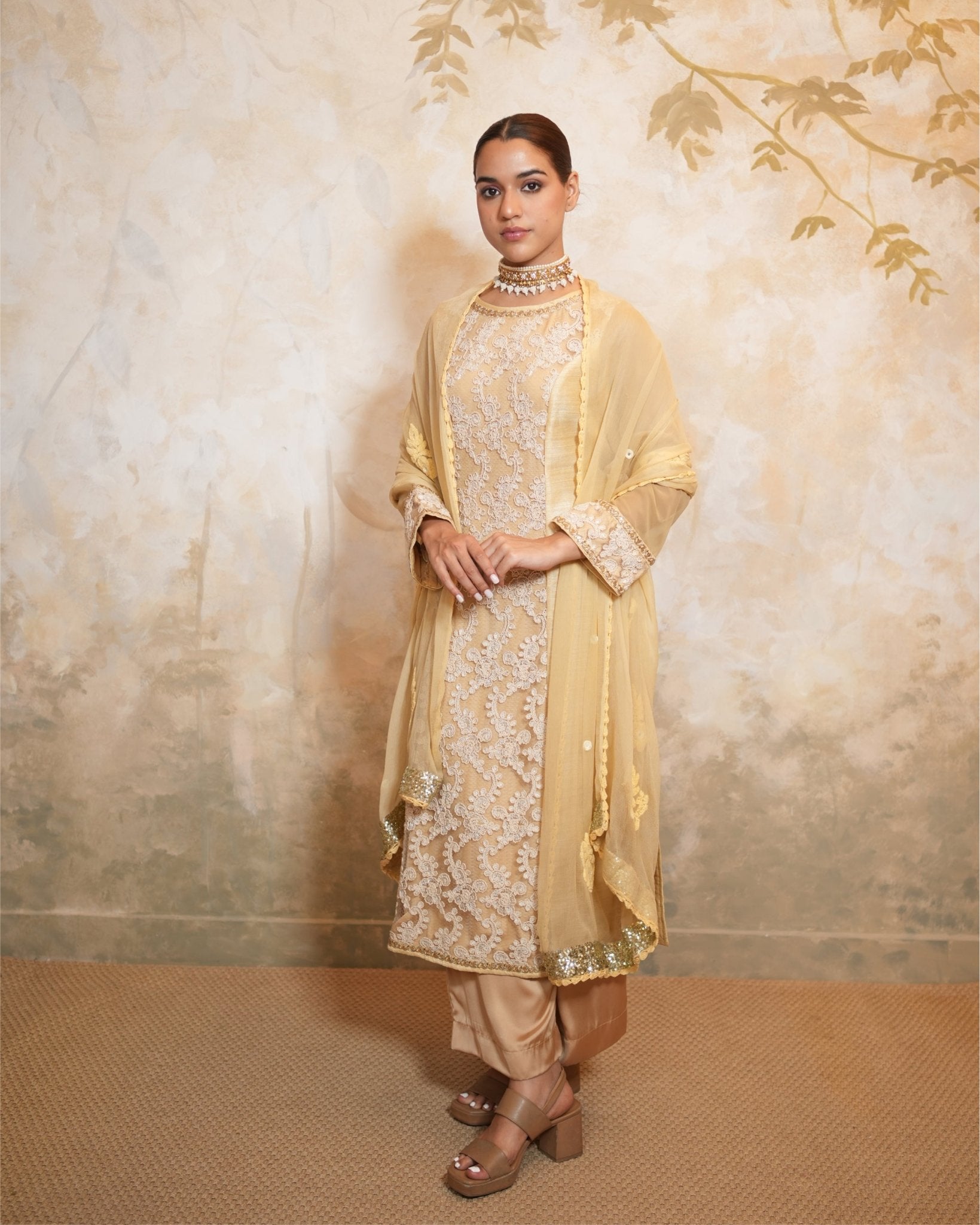 Kurta Set Embroidery - Beige / Ivory / Gold - Mayura Kumar