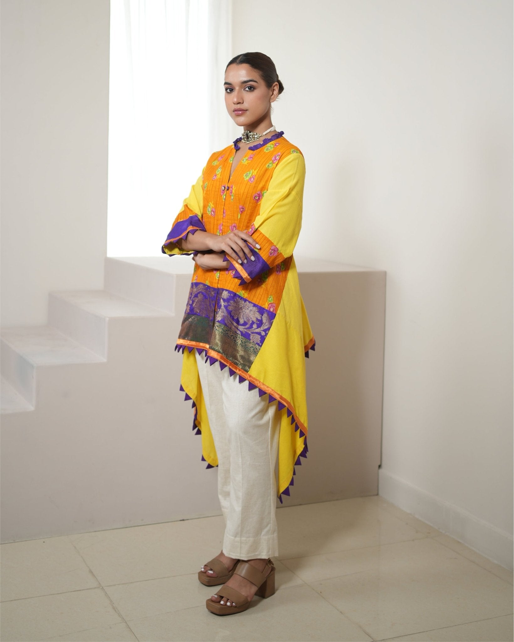 Kurta Set Floral Banarasi - Yellow / Orange / Purple / Ivory - Mayura Kumar
