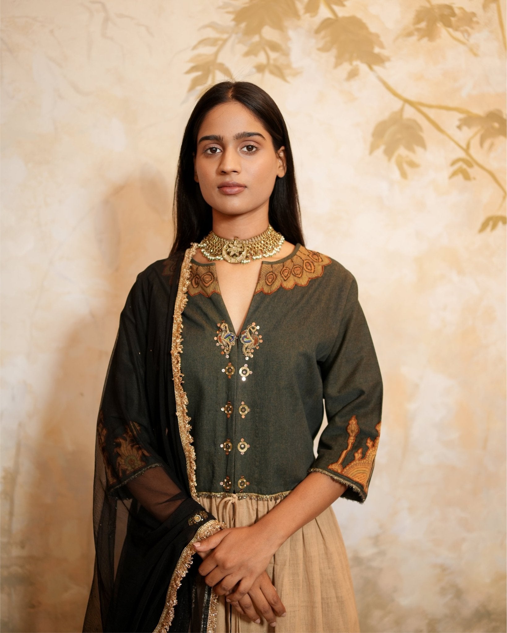 Kurta Set Kalamkari - Beige / Black /Gold - Mayura Kumar