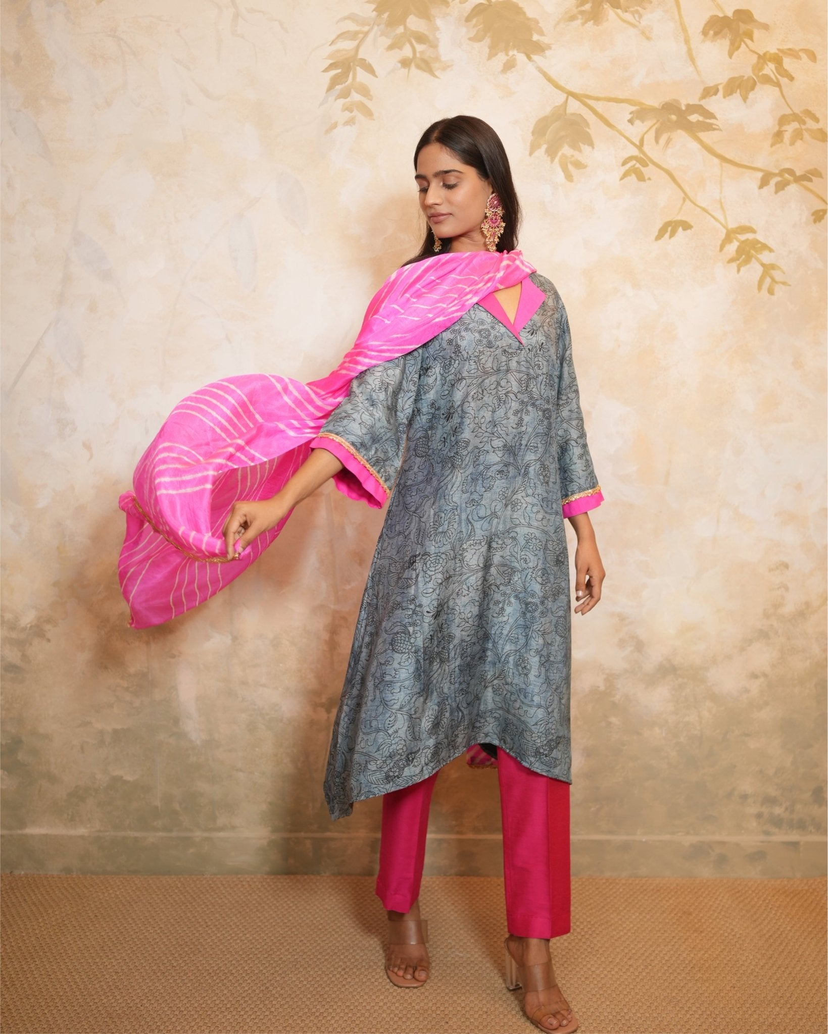 Kurta Set Leheriya - Indigo / Hot Pink - Mayura Kumar